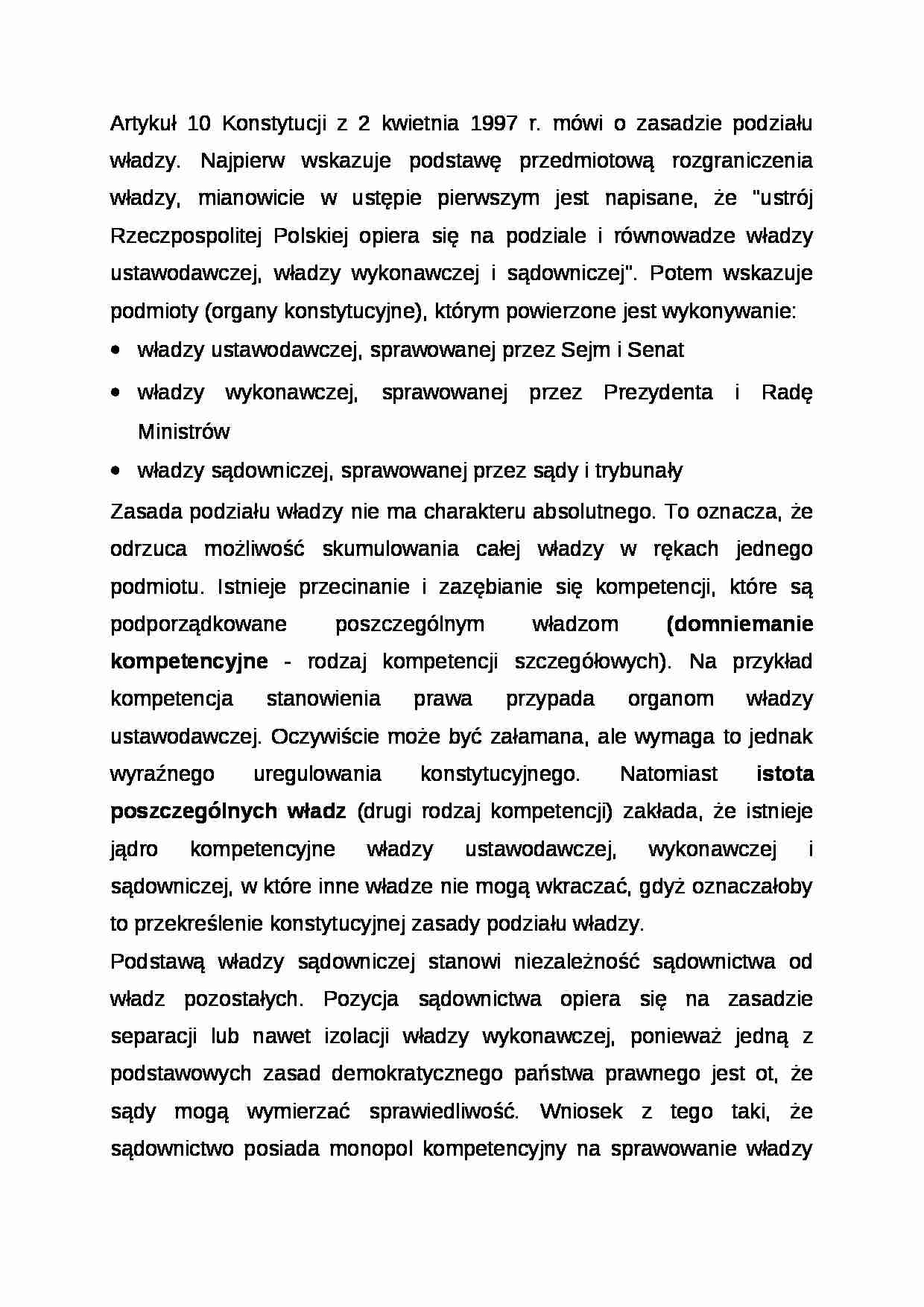 Wykład - Artykuł 10 Konstytucji z 2 kwietnia 1997r. - strona 1