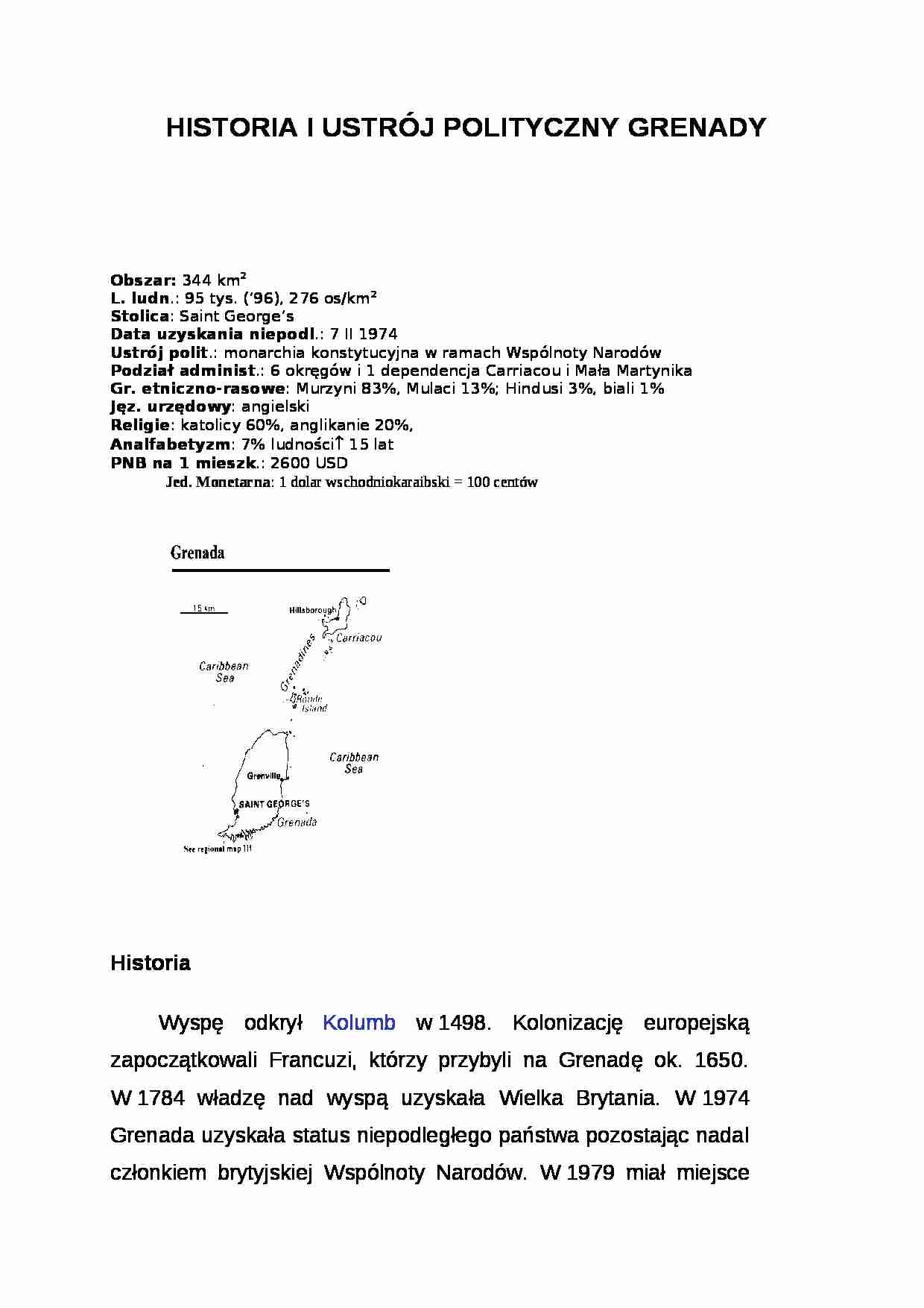 Wykład - historia i ustrój polityczny Grenady - strona 1