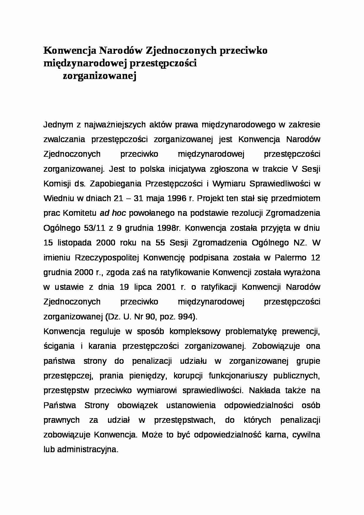 Wykład - Konwencja Narodów Zjednoczonych przeciwko międzynarodowej przestępczości - strona 1