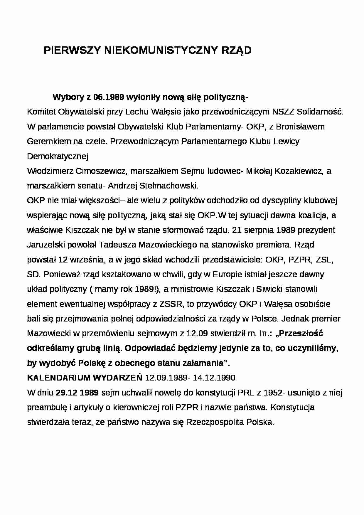 Wykład - pierwszy niekomunistyczny rząd - strona 1