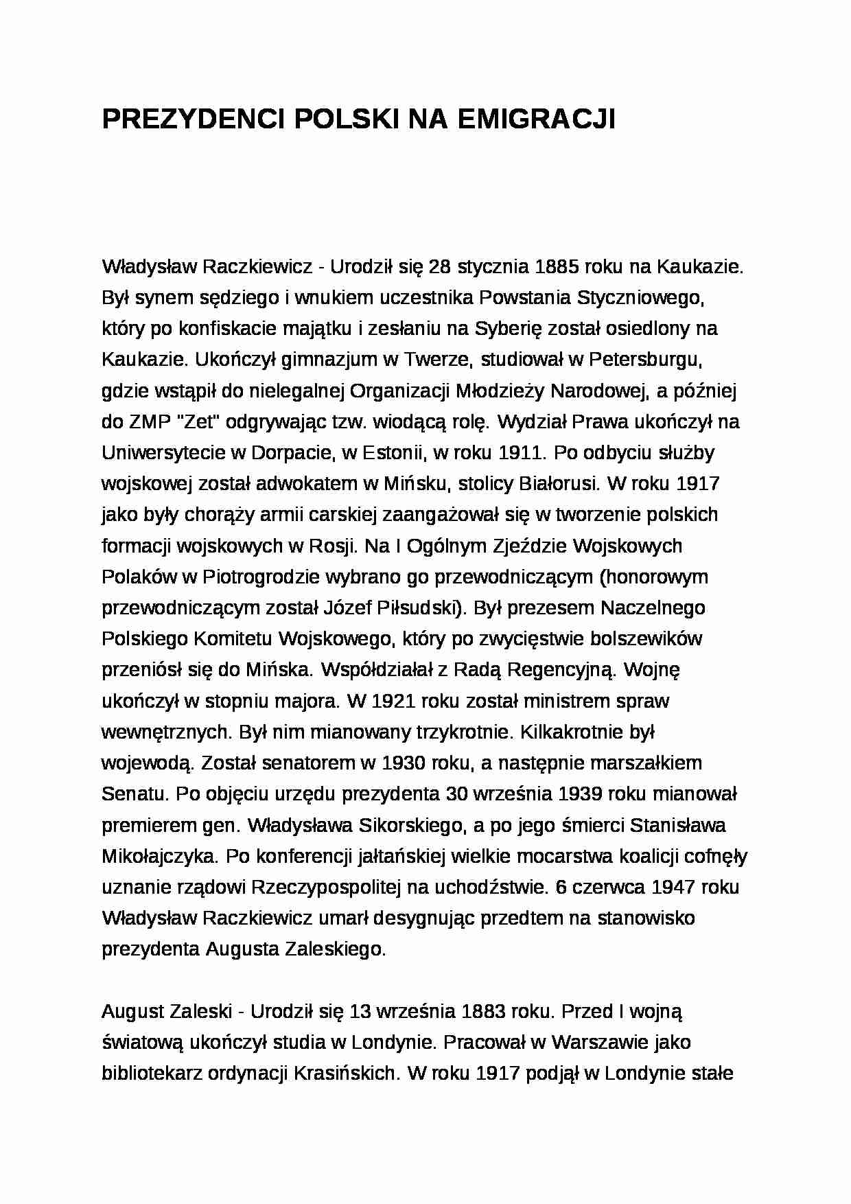 Wykład - prezydenci Polski na emigracji - strona 1