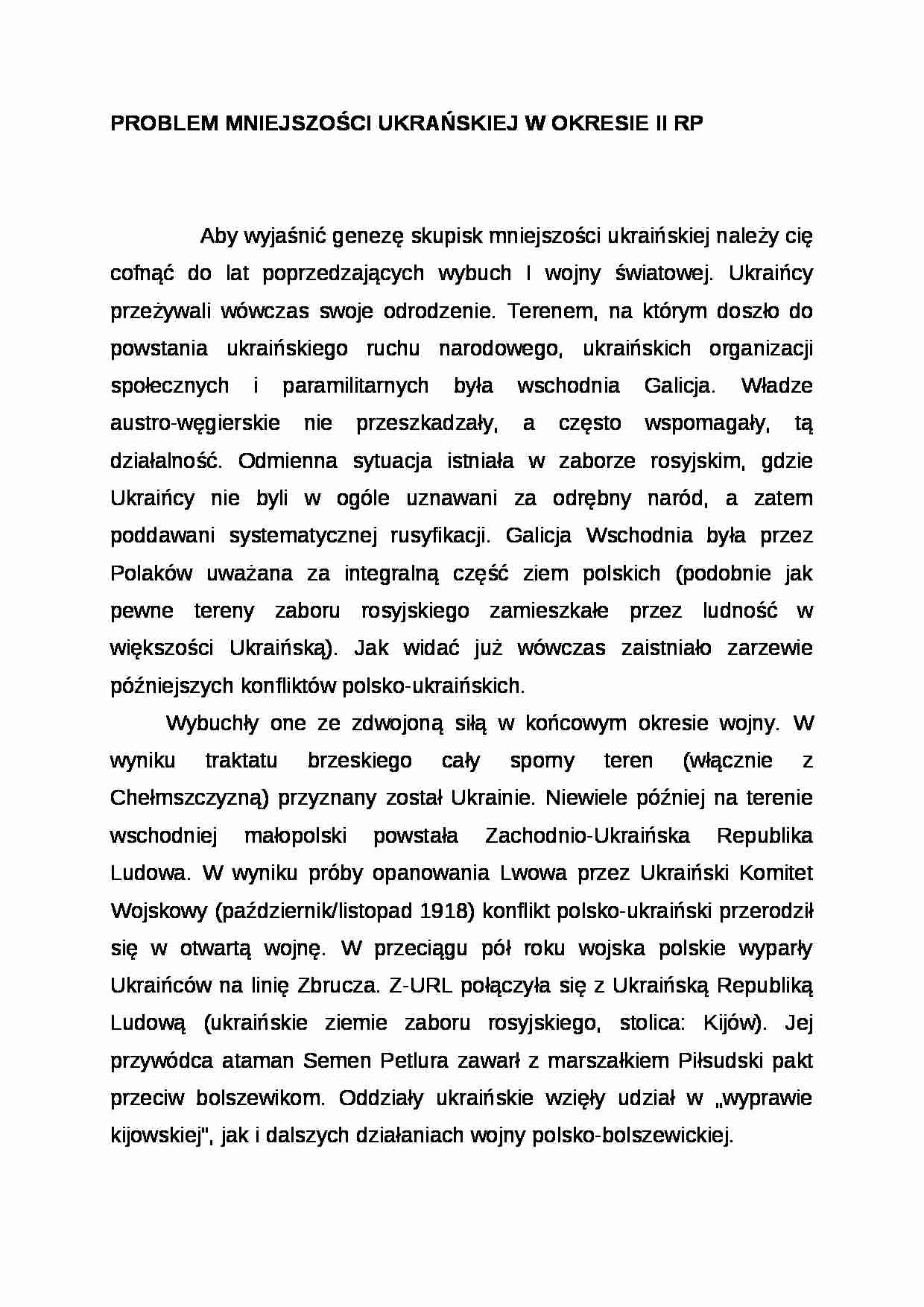 Wykład - problem mniejszości ukraińskiej w okresie II RP - strona 1