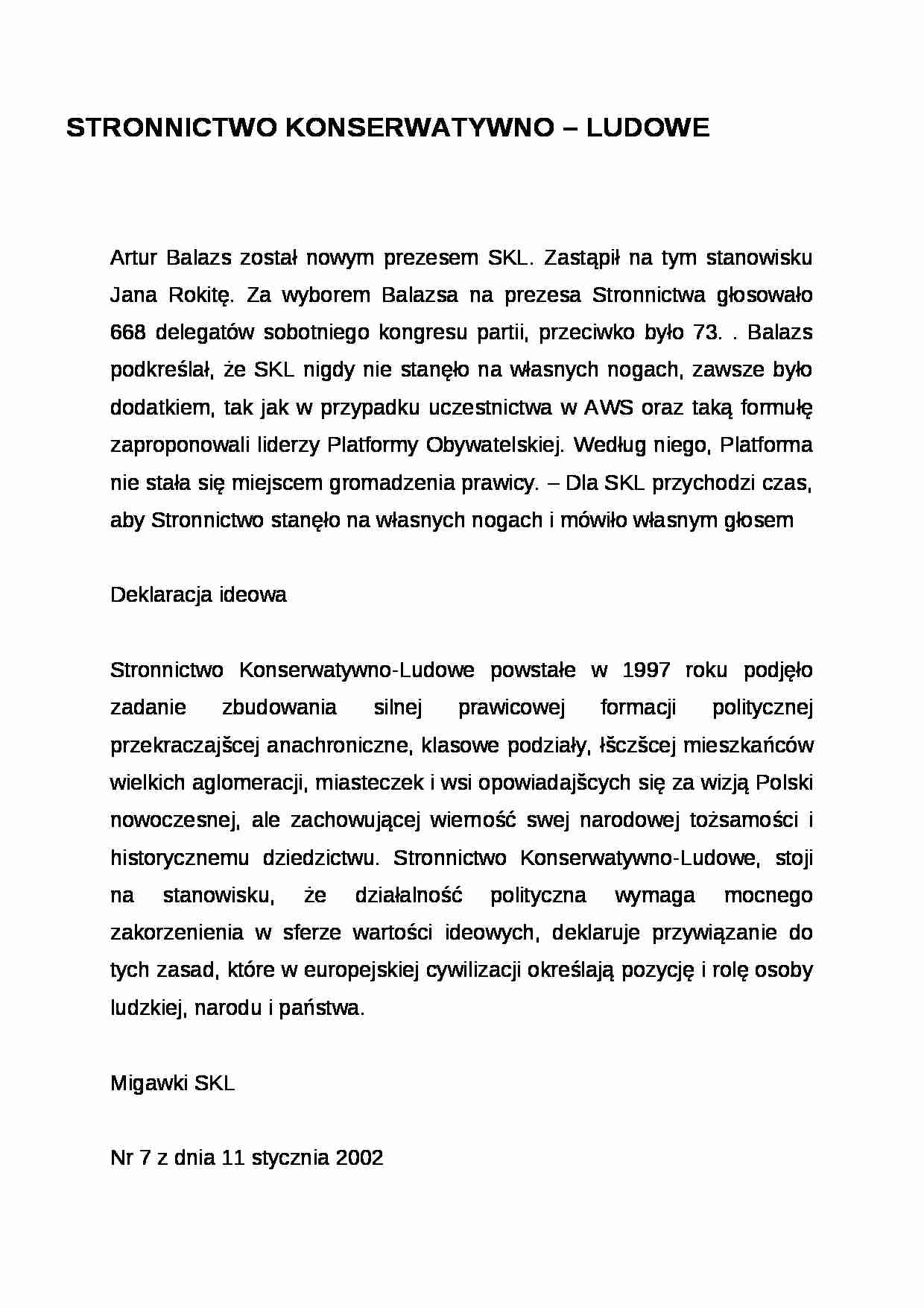 Wykład - stronnictwo konserwatywno-ludowe - strona 1