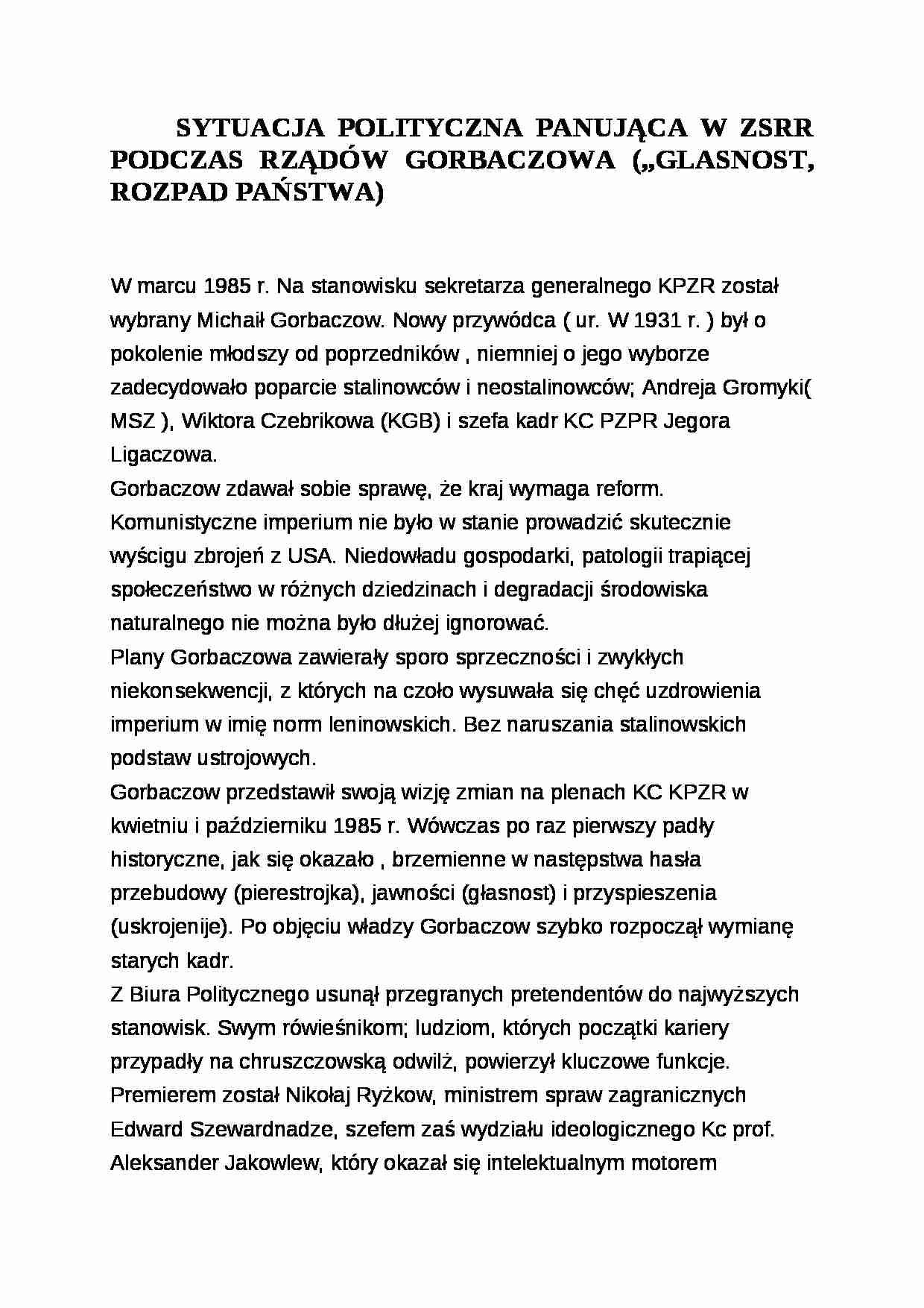 Wykład - sytuacja ZSRR za czasów Gorbaczowa - strona 1