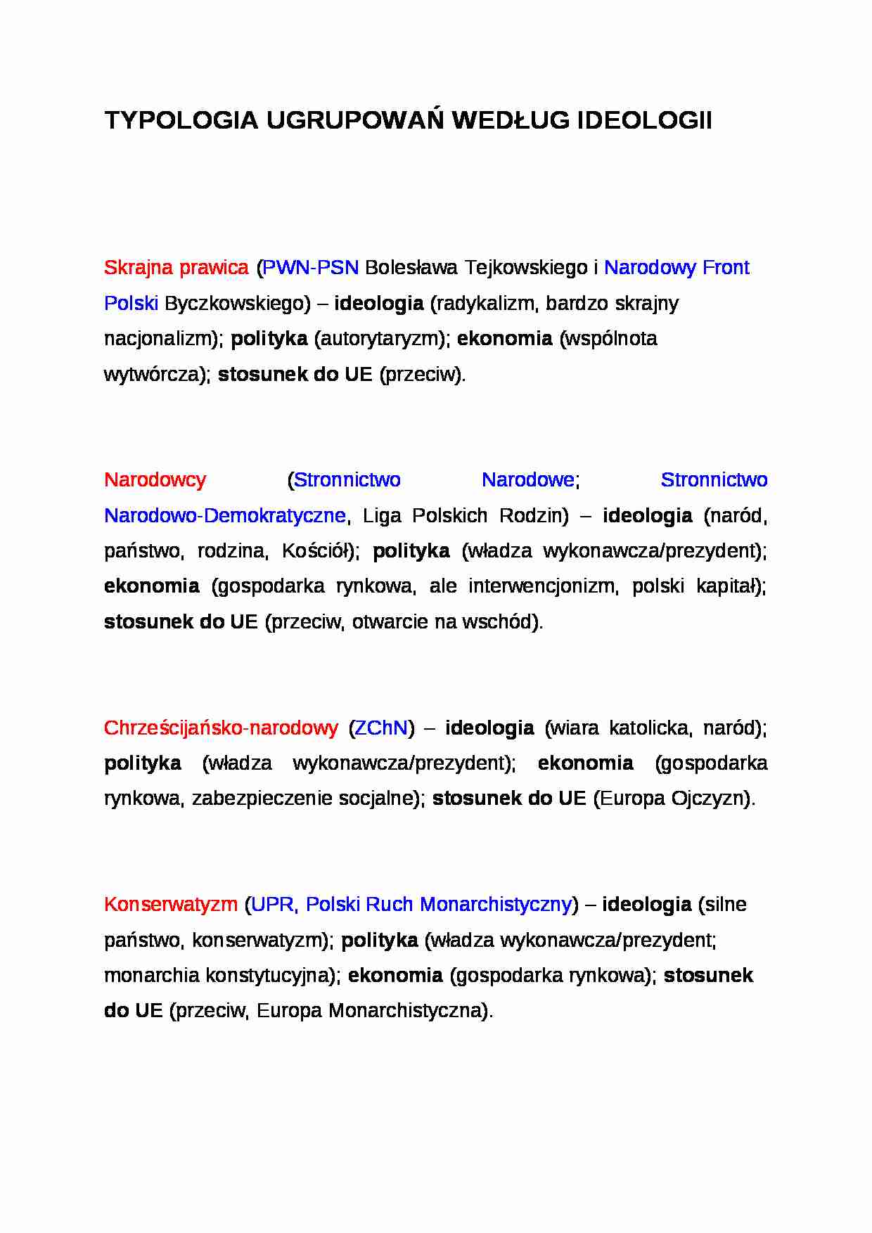 Wykład - typologia ugrupowania według ideologii - strona 1