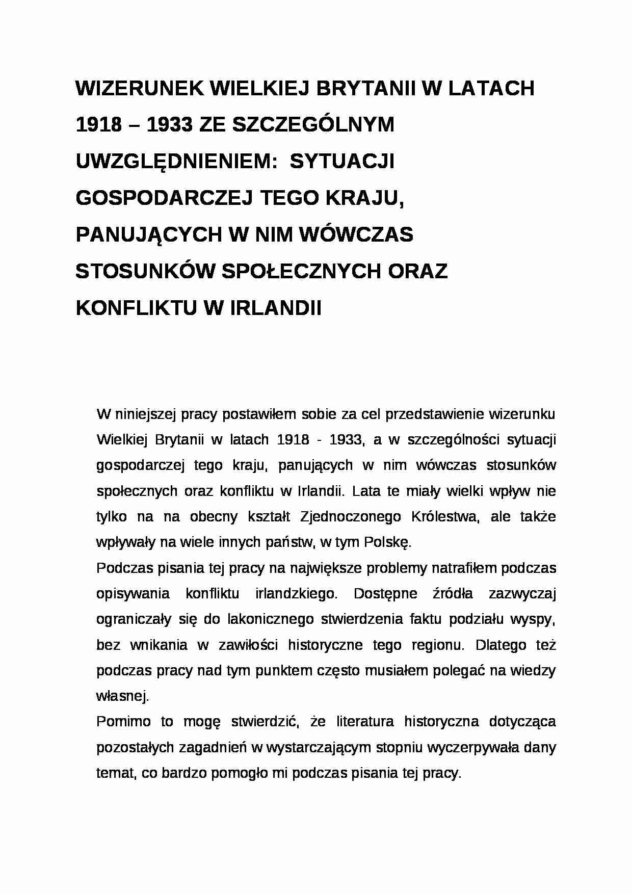 Wykład - wizerunek Wielkiej Brytanii w latach 1918-1933 - strona 1
