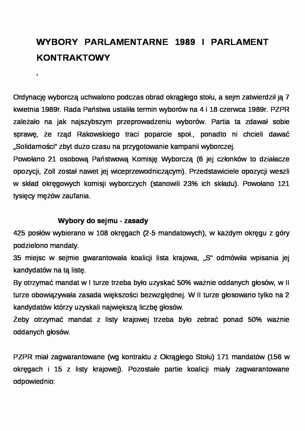 Wykład - wybory parlamentarne 1989 i parlament kontraktowy - strona 1