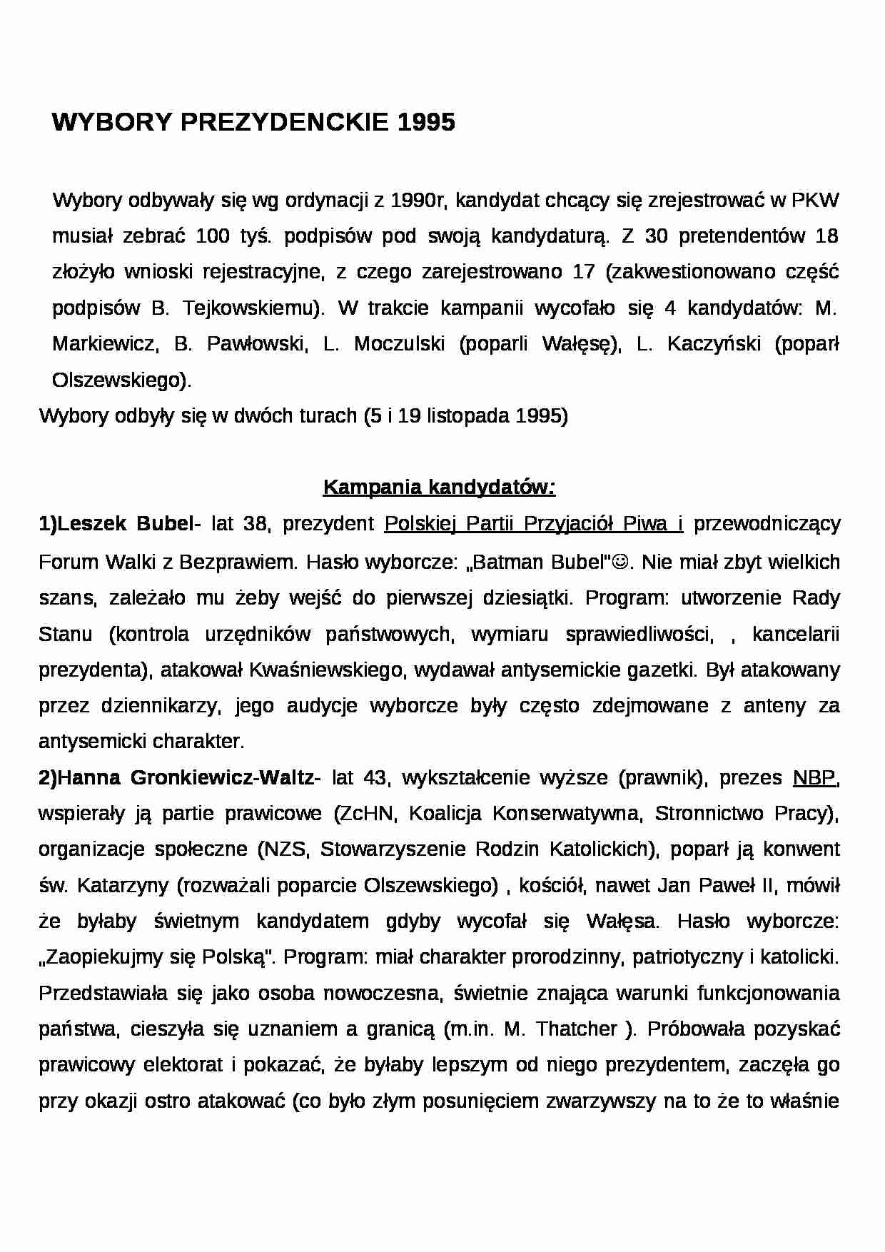 Wykład - wybory prezydenckie 1995 rok - strona 1