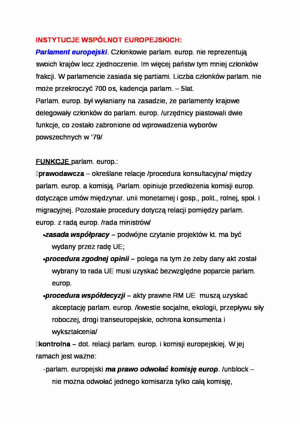 Wykład - instytucje wspólnot europejskich - strona 1
