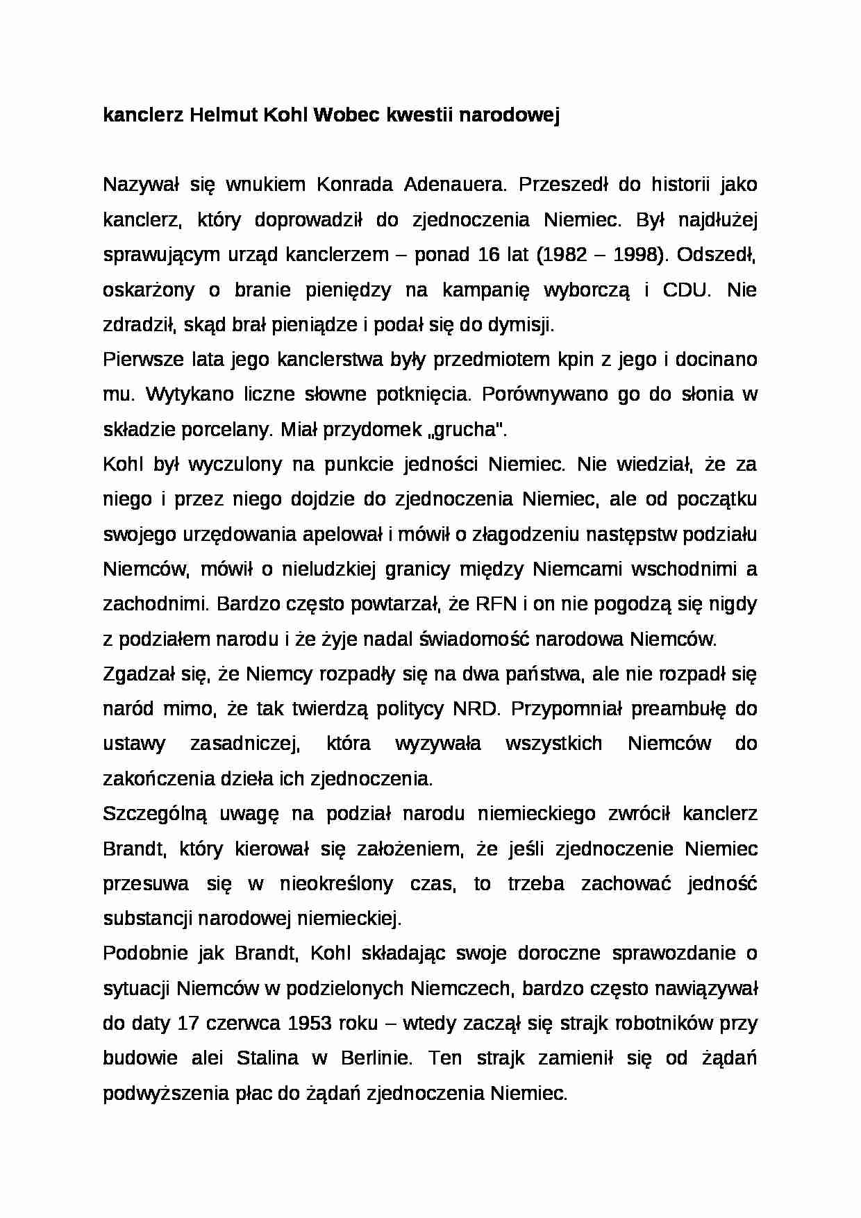 Wykład - kanclerz Helmut Kohl Wobec kwestii narodowej - strona 1