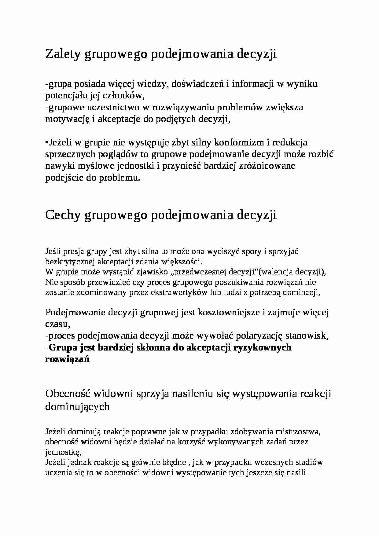 Wykład - Zalety grupowego podejmowania decyzji - strona 1