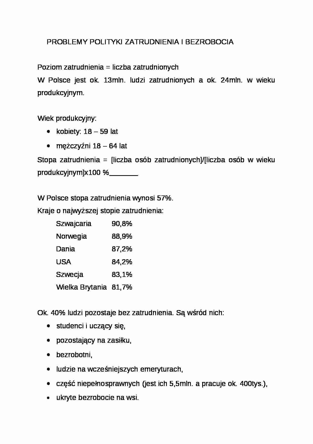 Wykład - problem edukacji, zatrudnienia i bezrobocia - strona 1