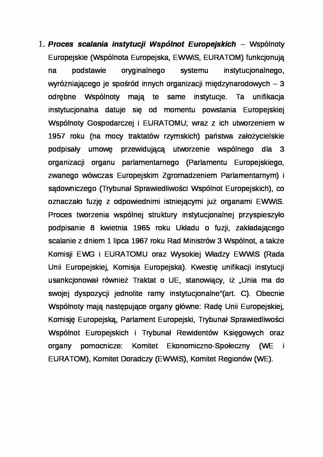 Wykład - Proces scalania instytucji Wspólnot Europejskich - strona 1