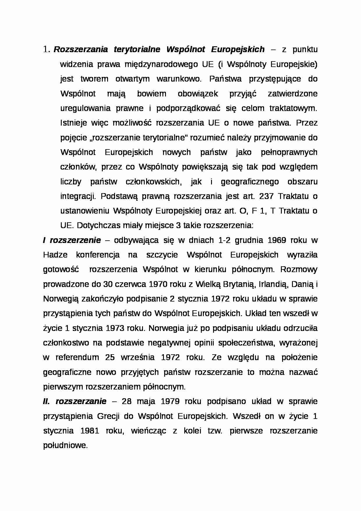 Wykład - Rozszerzania terytorialne Wspólnot Europejskich - strona 1