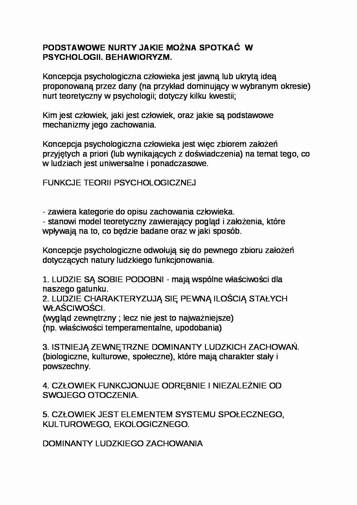 Wykład - podstawowe nurty w psychologii - strona 1