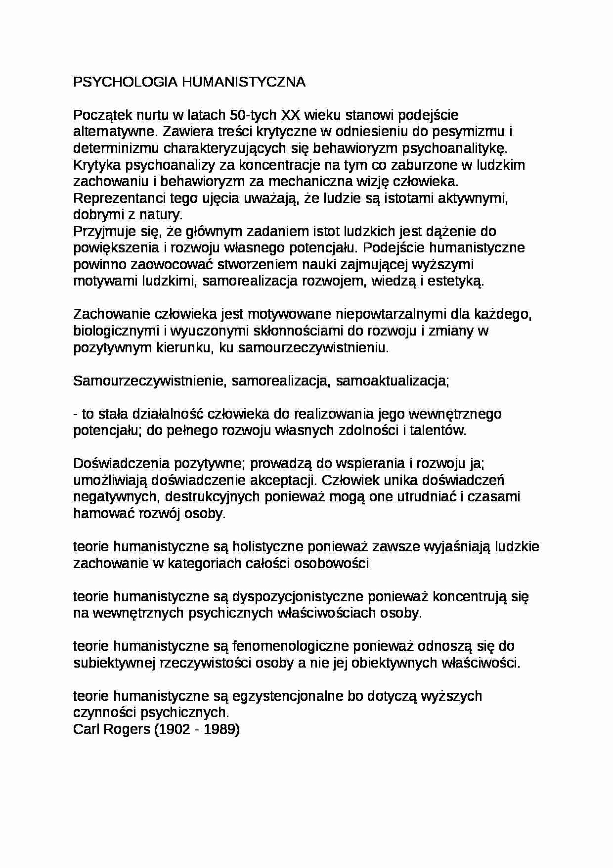 Wykład - psychologia humanistyczna - strona 1