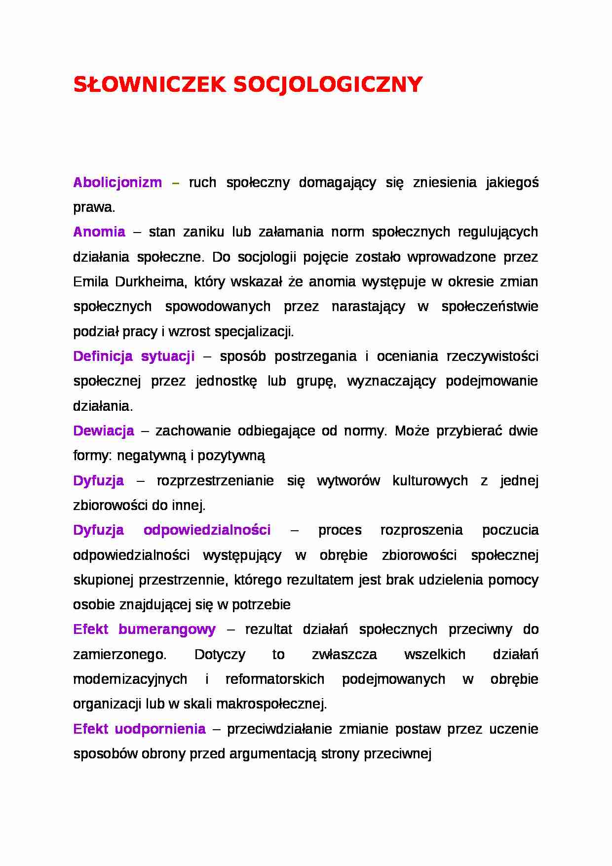 Wykład - pojęcia socjologiczne - strona 1