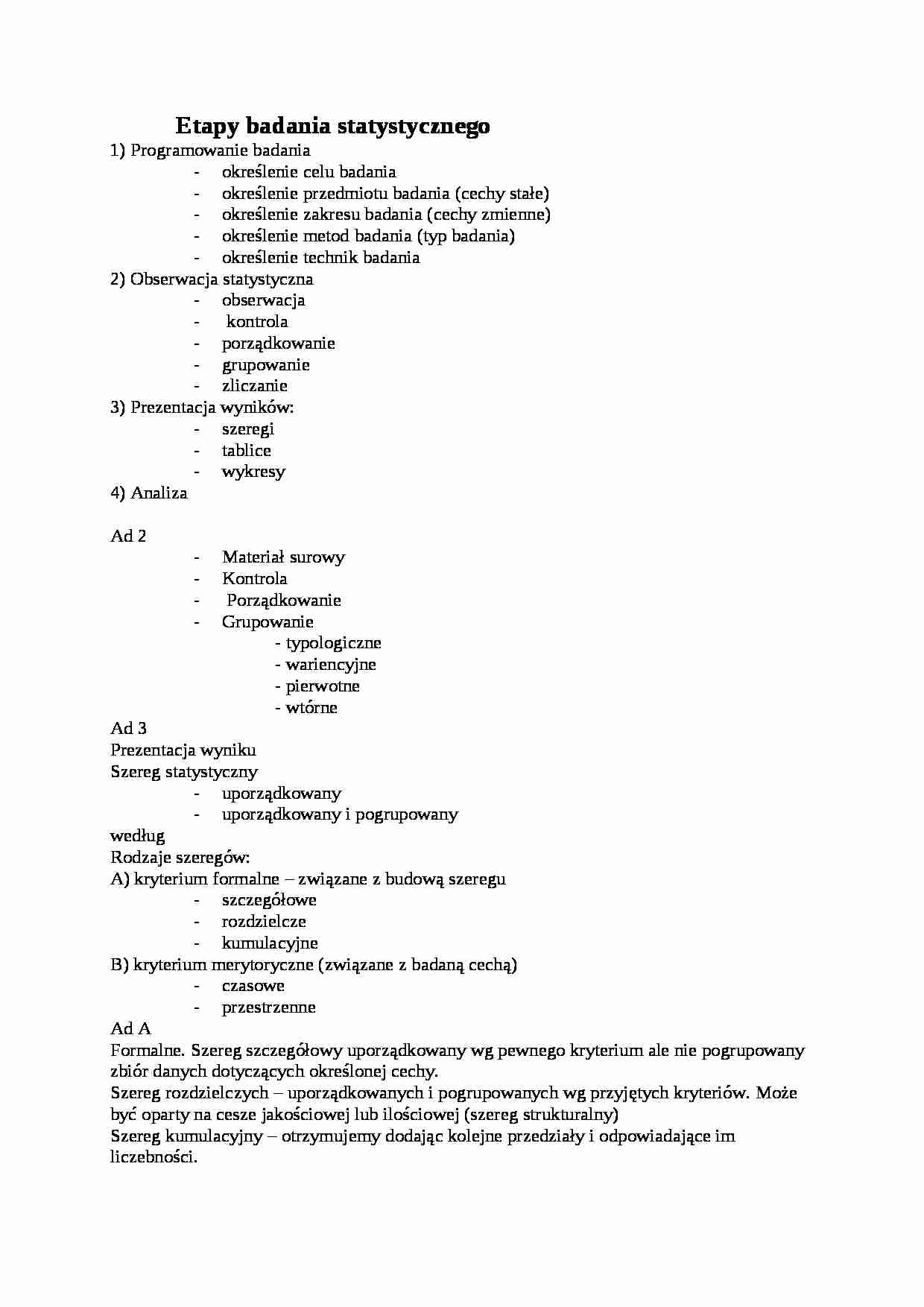 Wykład - Etapy badania statystycznego - strona 1