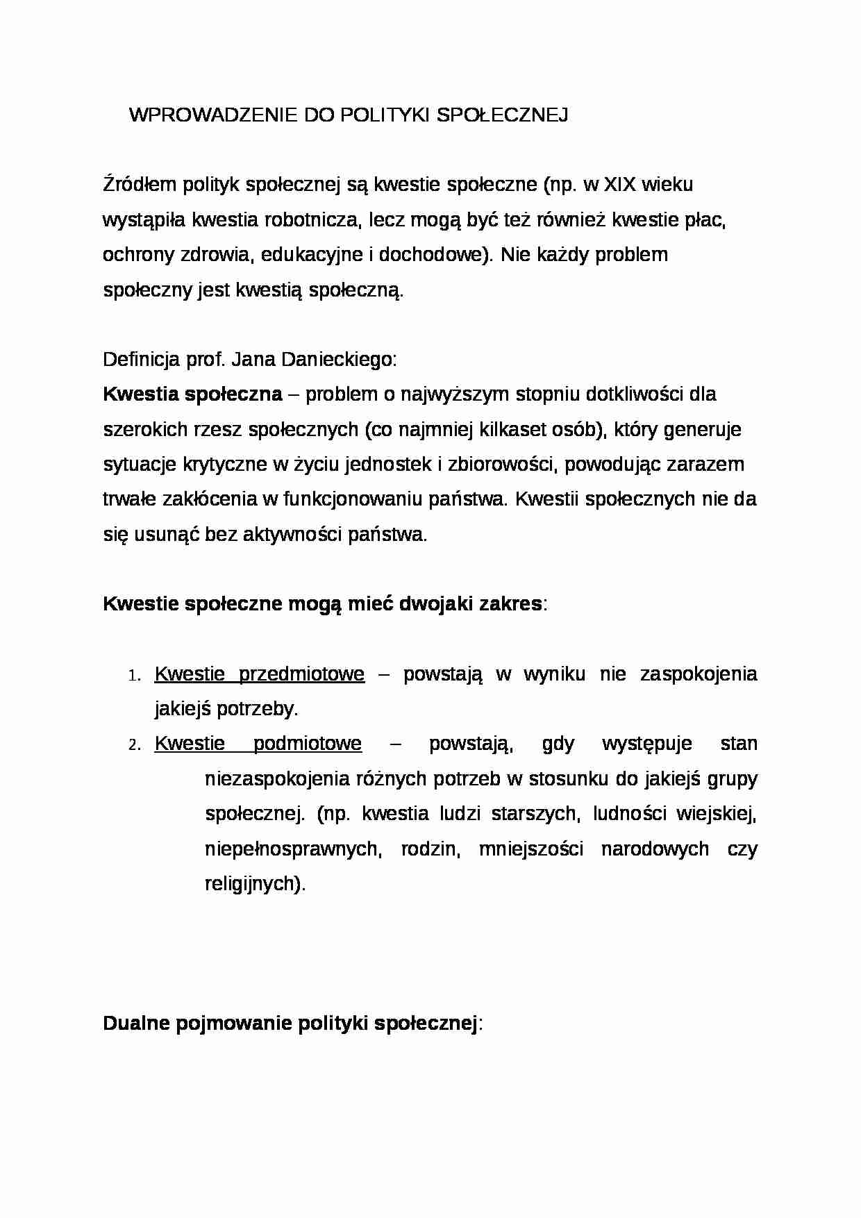 Wykład - definicja polityki według Jana Danieckiego - strona 1