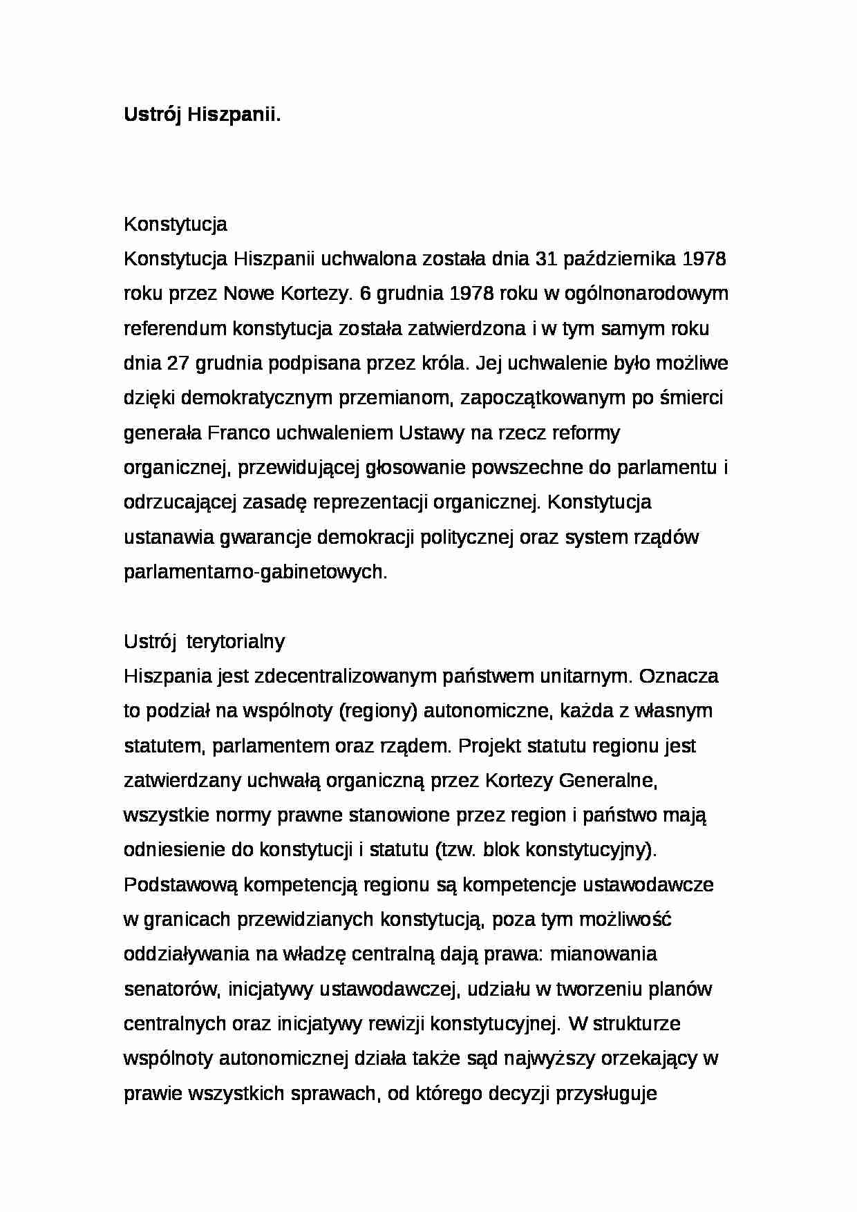 Wykład - Ustrój Hiszpanii - strona 1