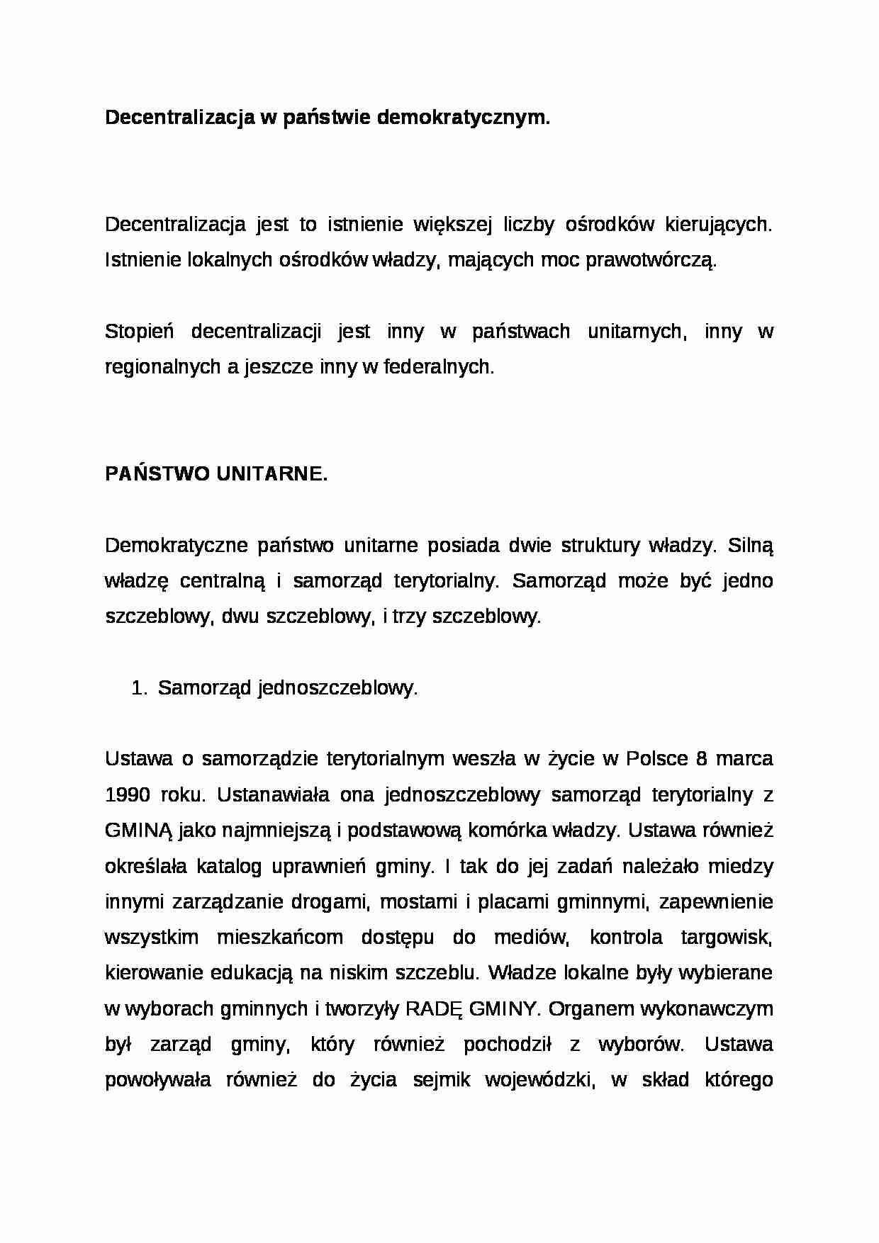 Wykład - Decentralizacja w państwie demokratycznym - strona 1