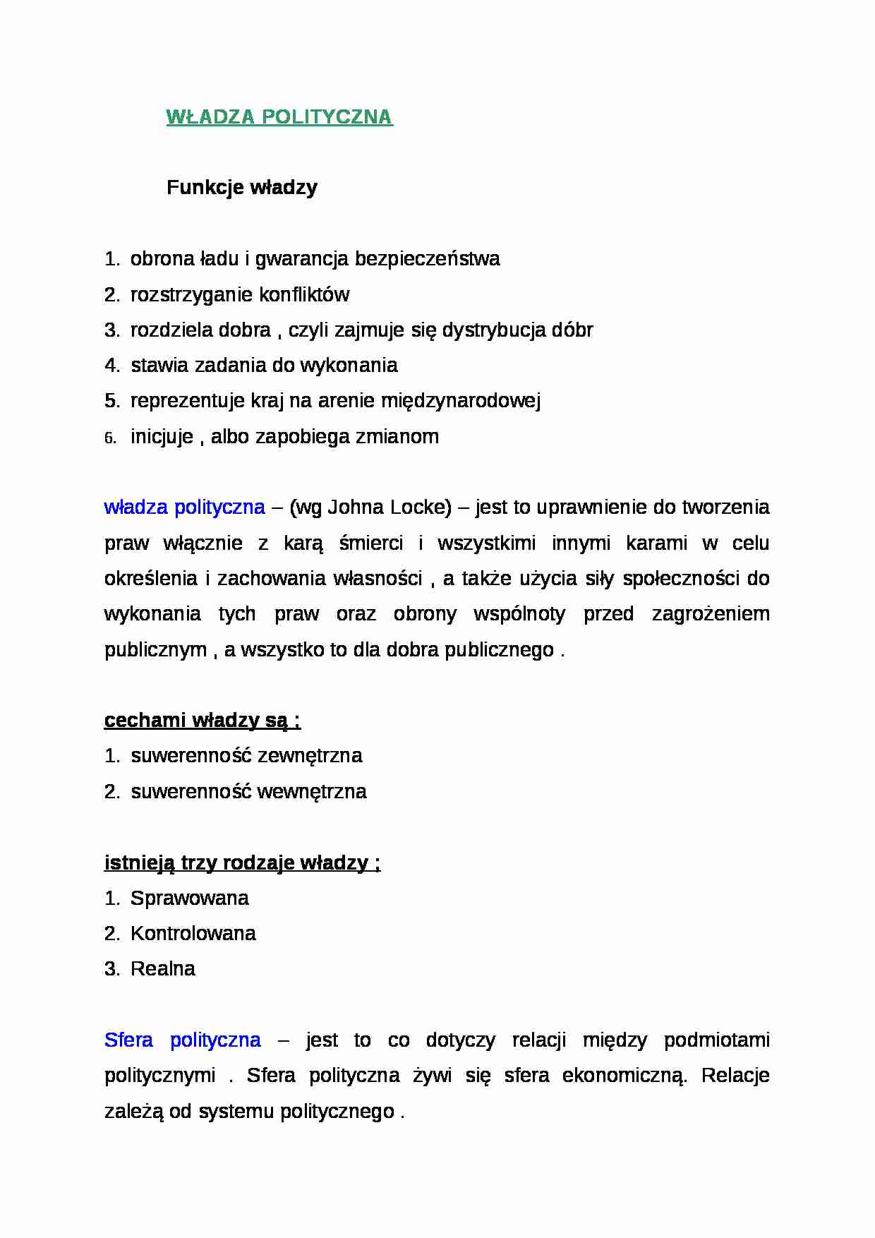 Wykład - władza polityczna, funkcje władzy - strona 1