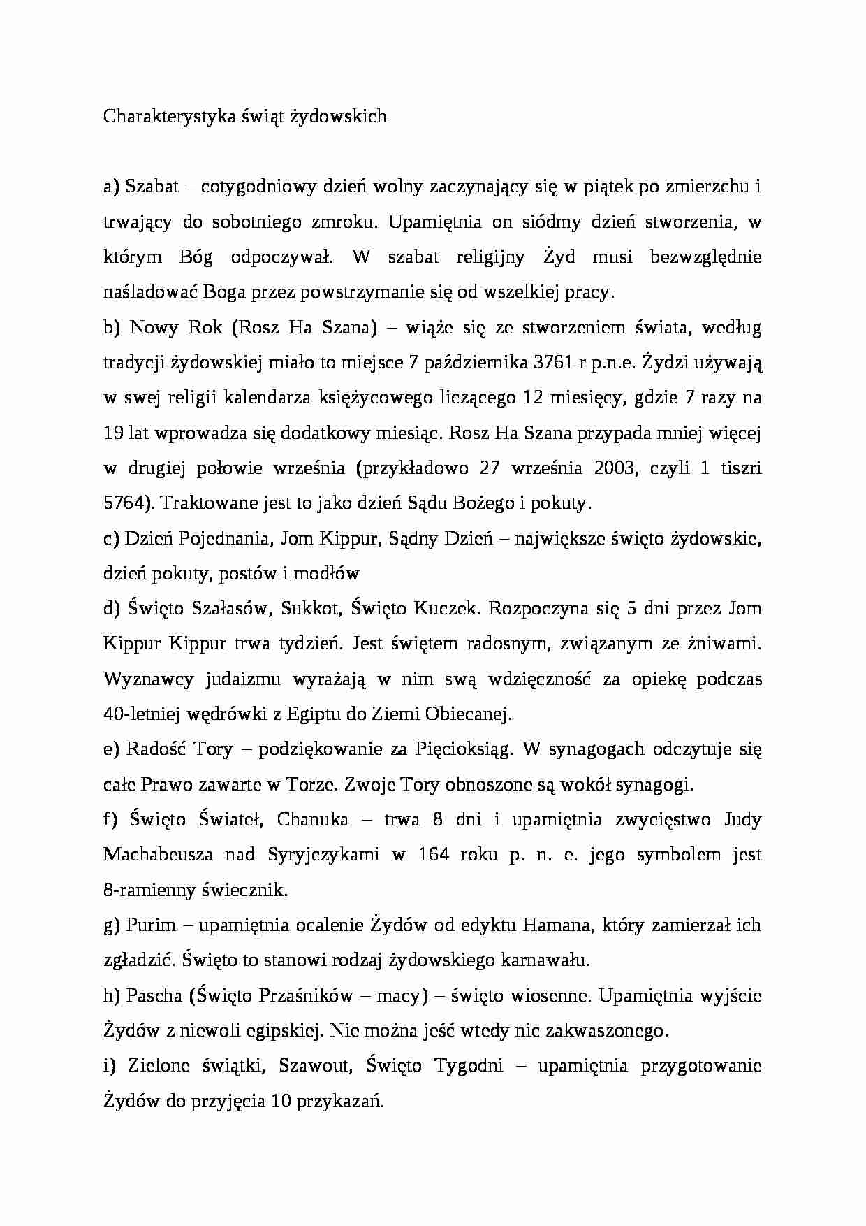 Wykład - Charakterystyka świąt żydowskich - strona 1