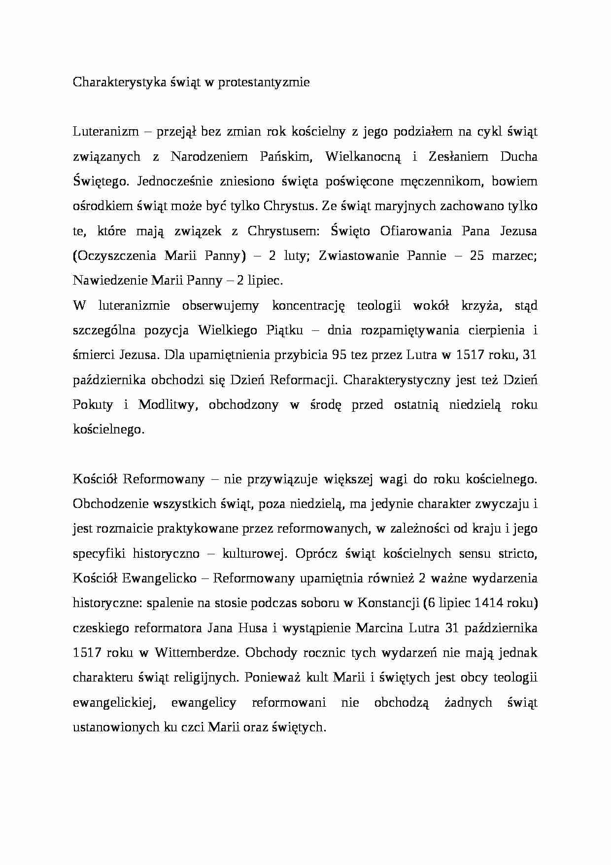 Wykład - Charakterystyka świąt w protestantyzmie - strona 1