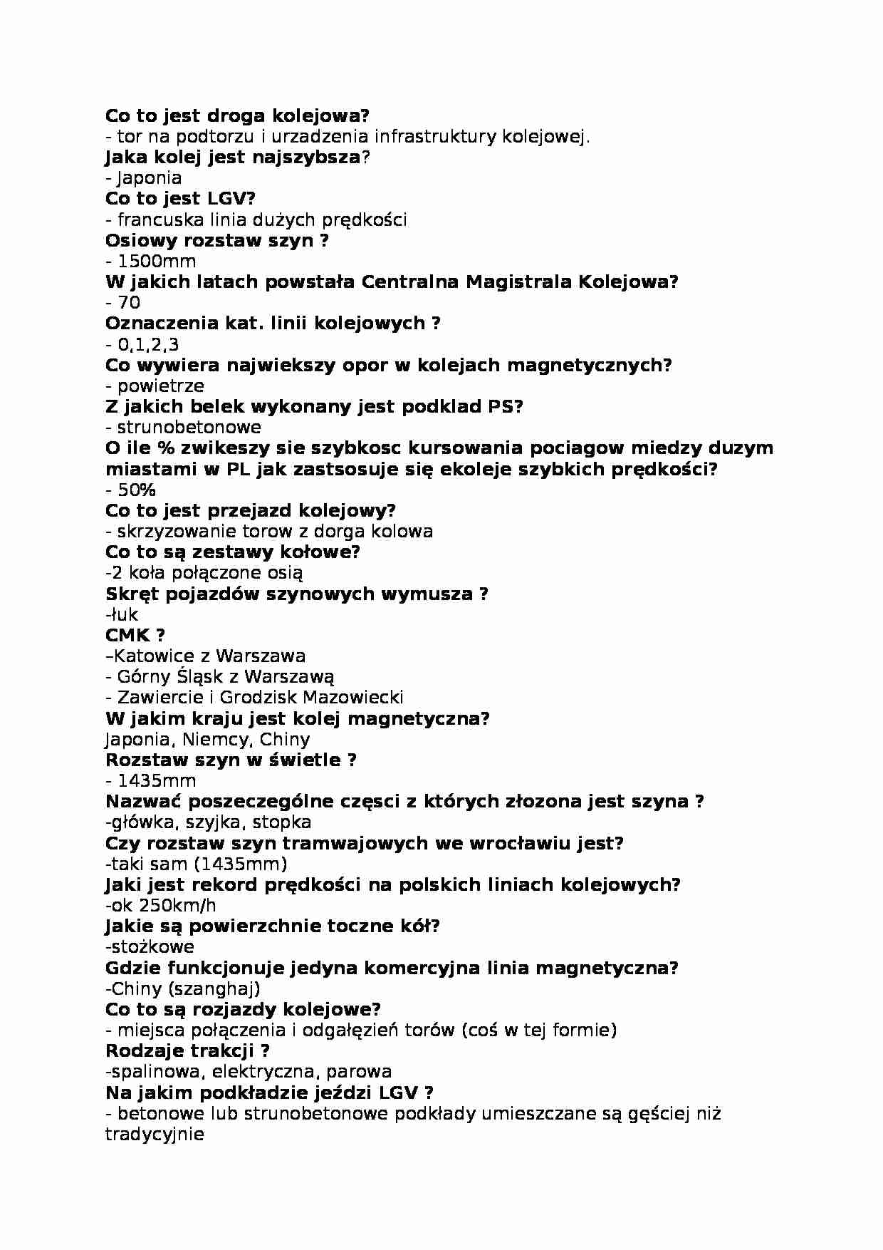 Koleje - pytania na egzamin - strona 1