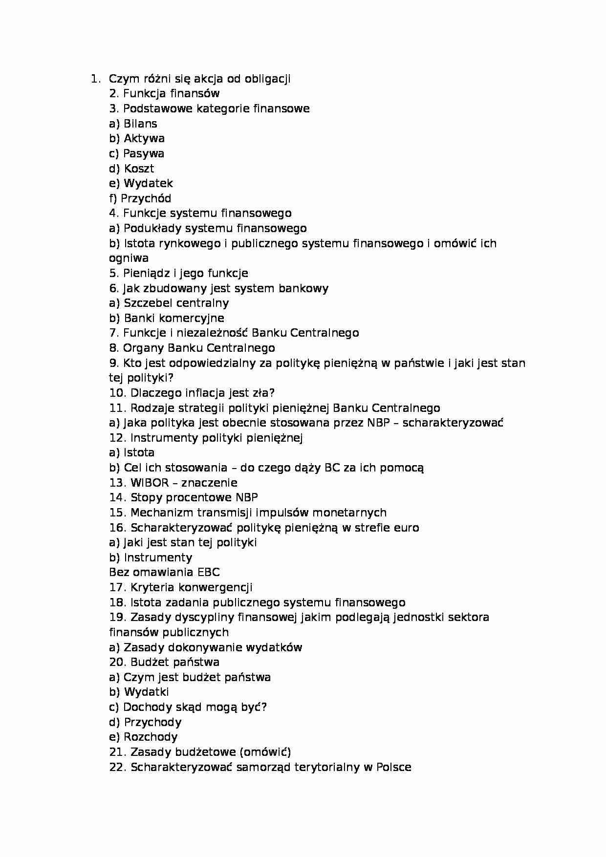 Podstawy finansów - pytania zaliczeniowe  - strona 1