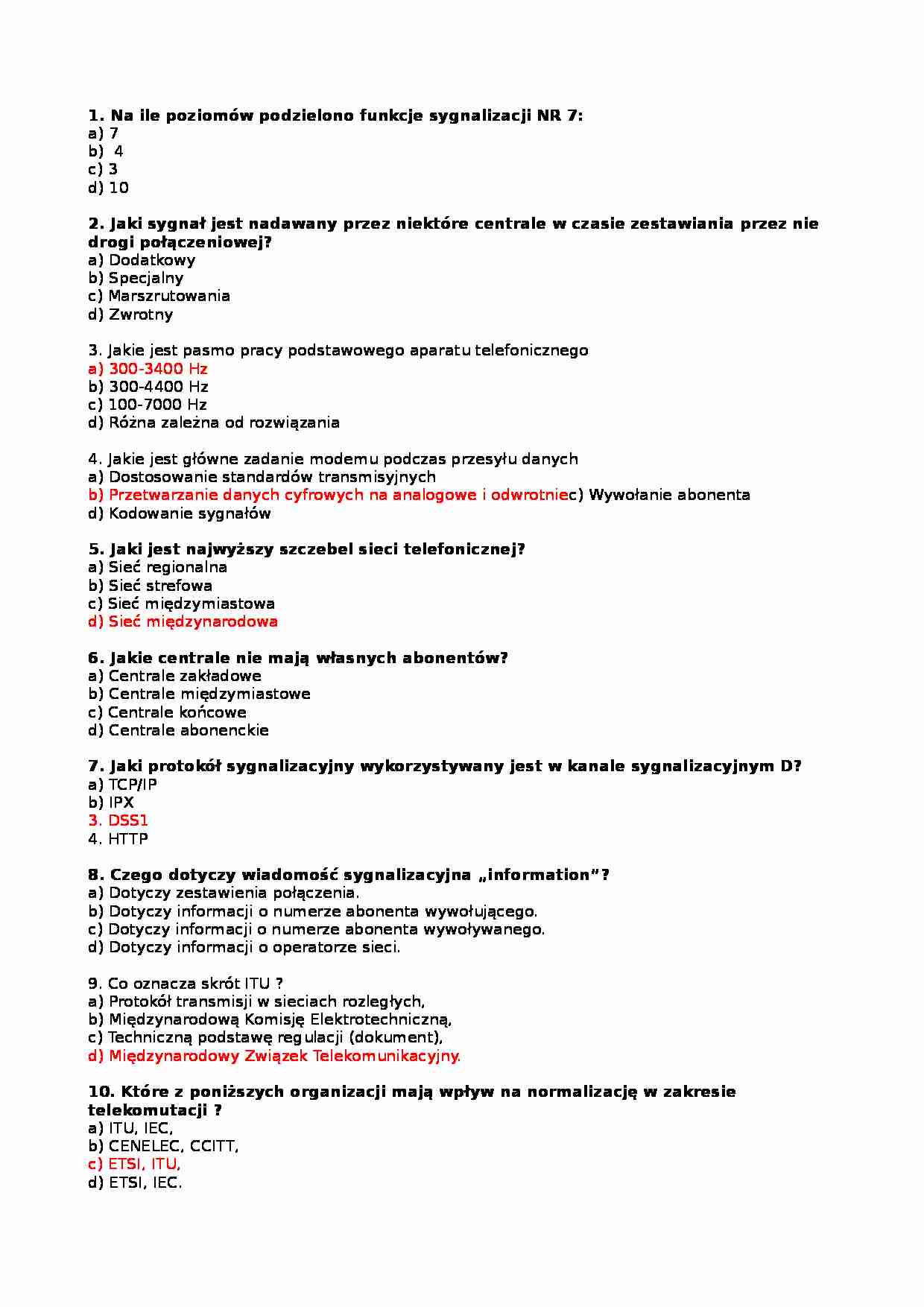 Systemy telekomunikacyjne - pytania - strona 1