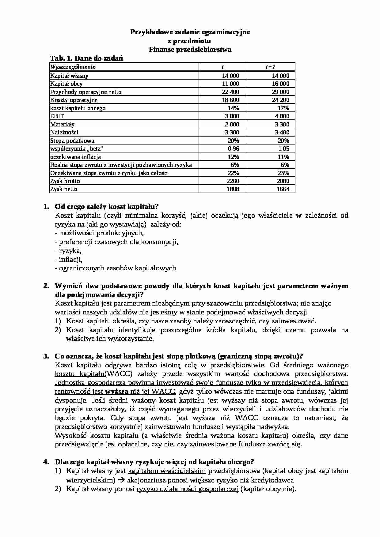 Finanse przedsiębiorstw - opracowane zagdanienia na egzamin - strona 1