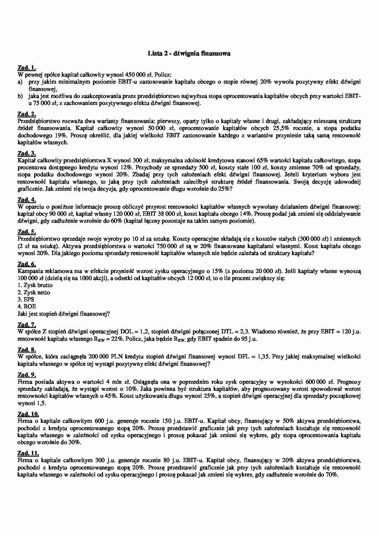 dźwignia finansowa - zadania - strona 1