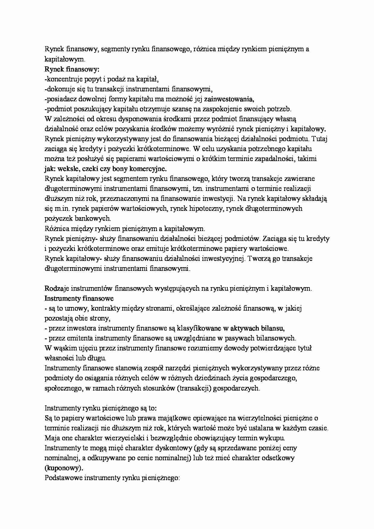 Rynek finansowy - omówienie - strona 1
