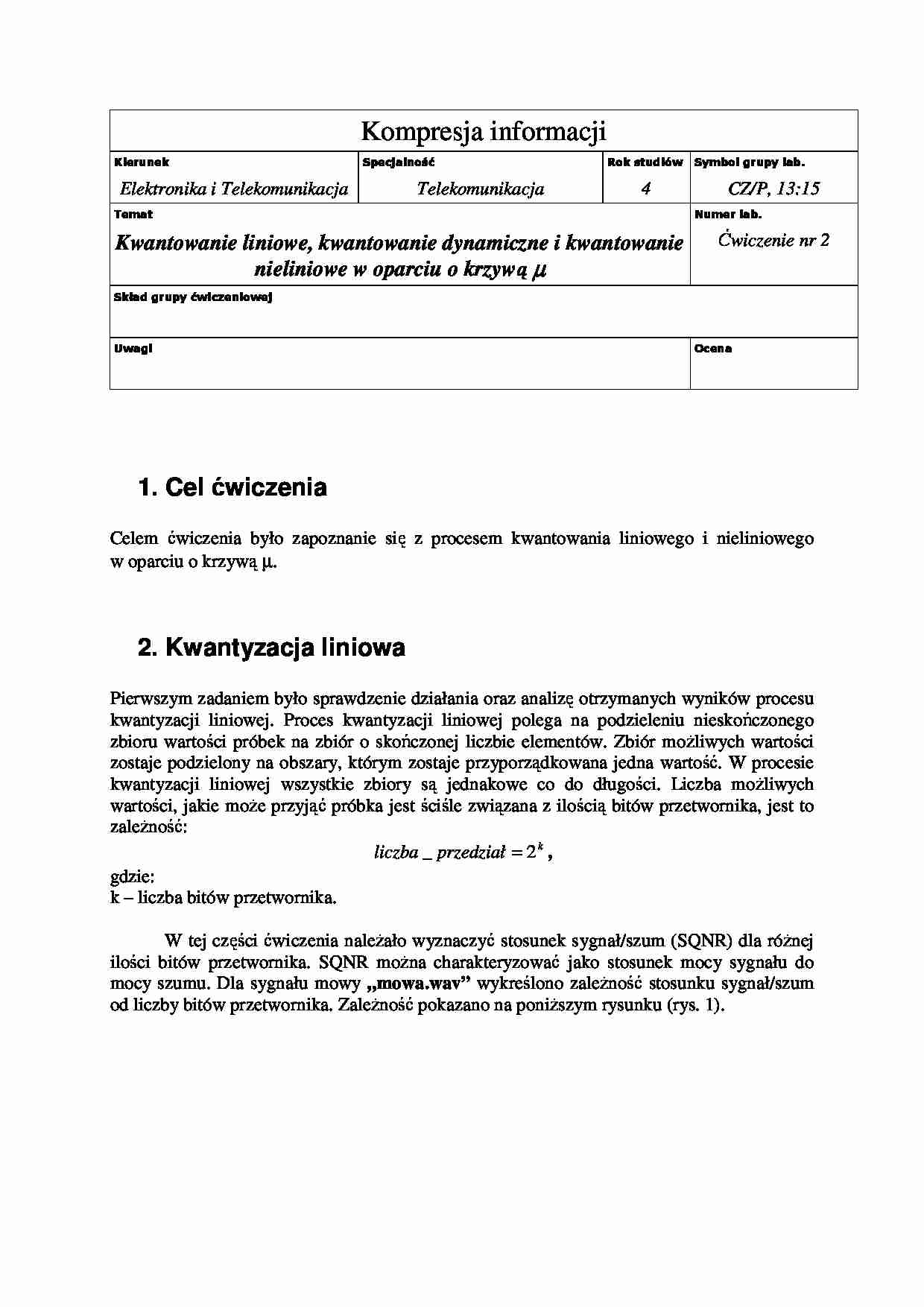 Kwantowanie liniowe,  dynamiczne i  nieliniowe - omówienie - strona 1