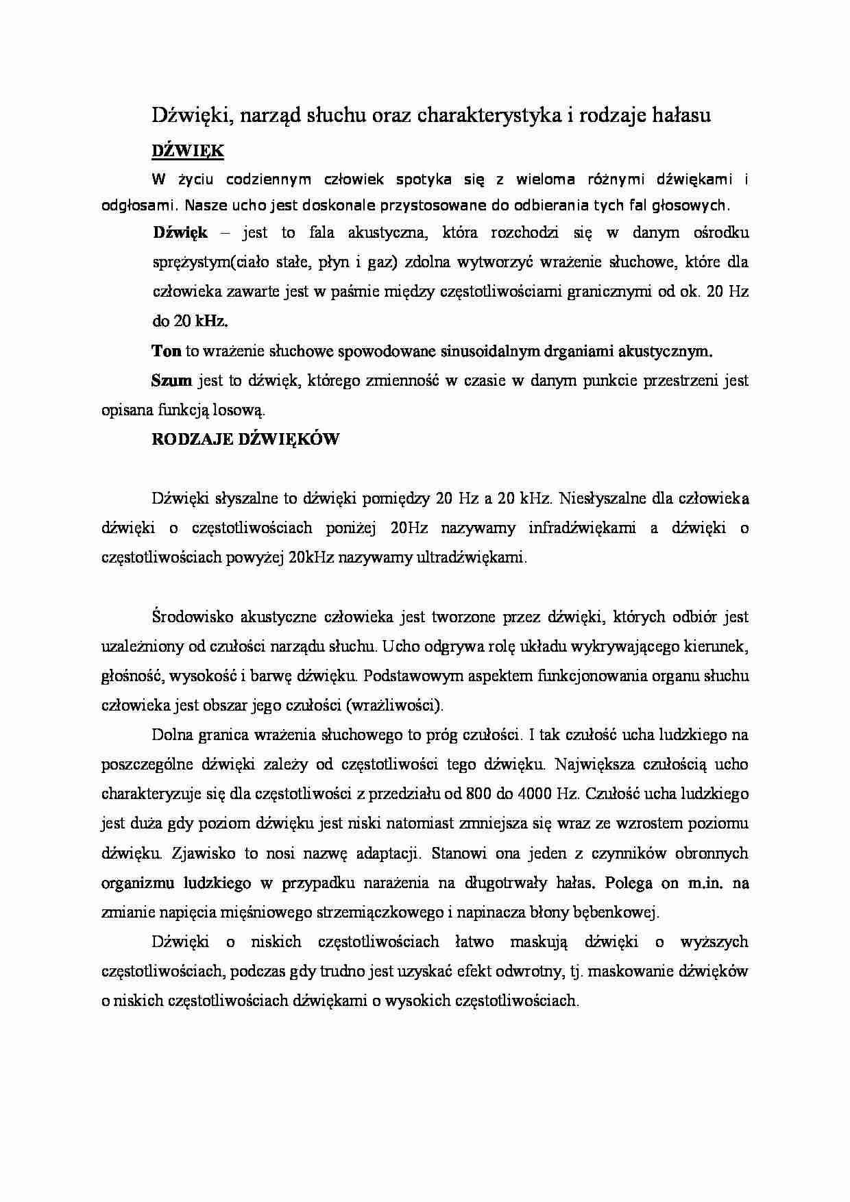 Dźwięki, narząd słuchu oraz charakterystyka - strona 1