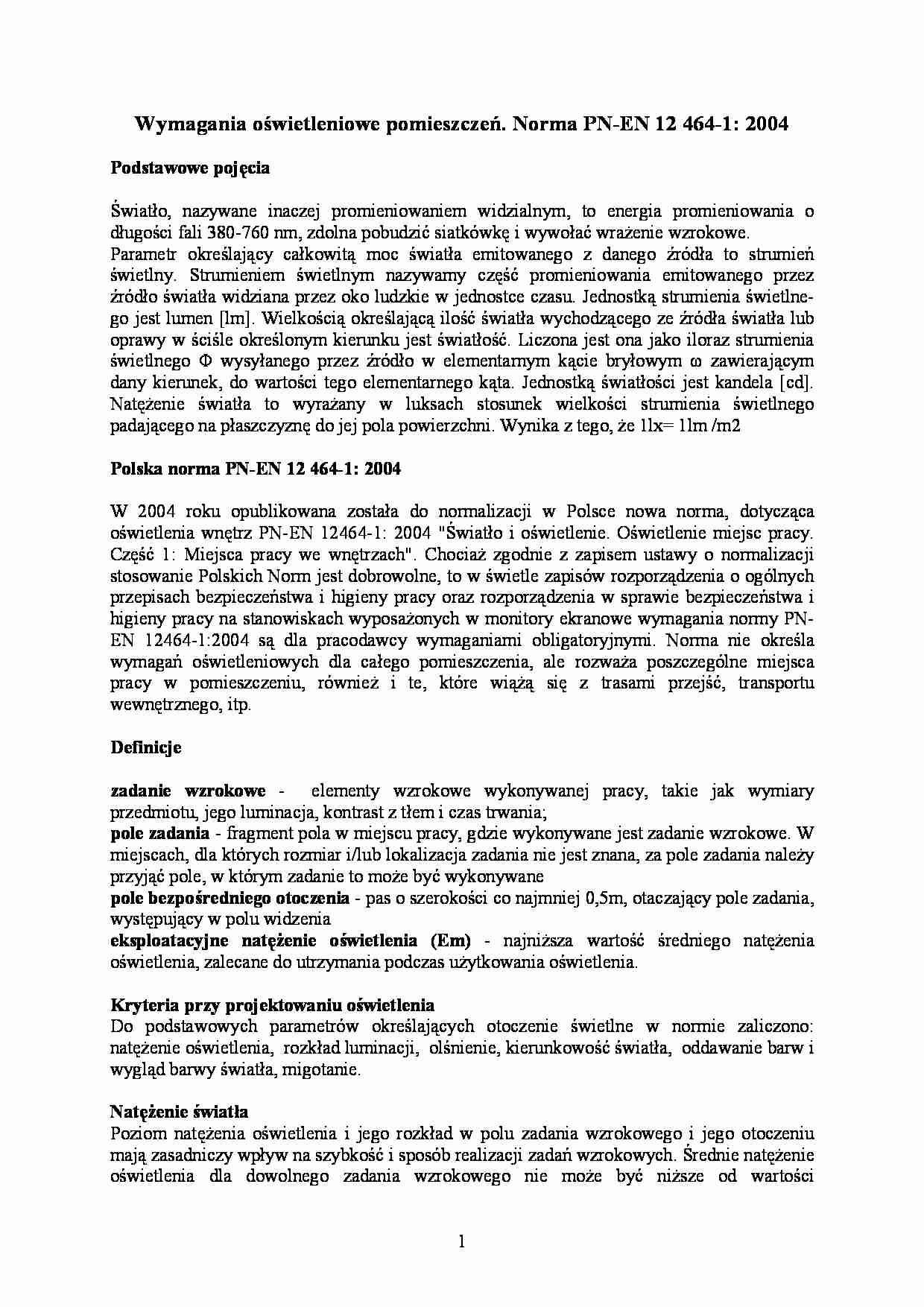 Wymagania oświetleniowe pomieszczeń - omówienie - strona 1