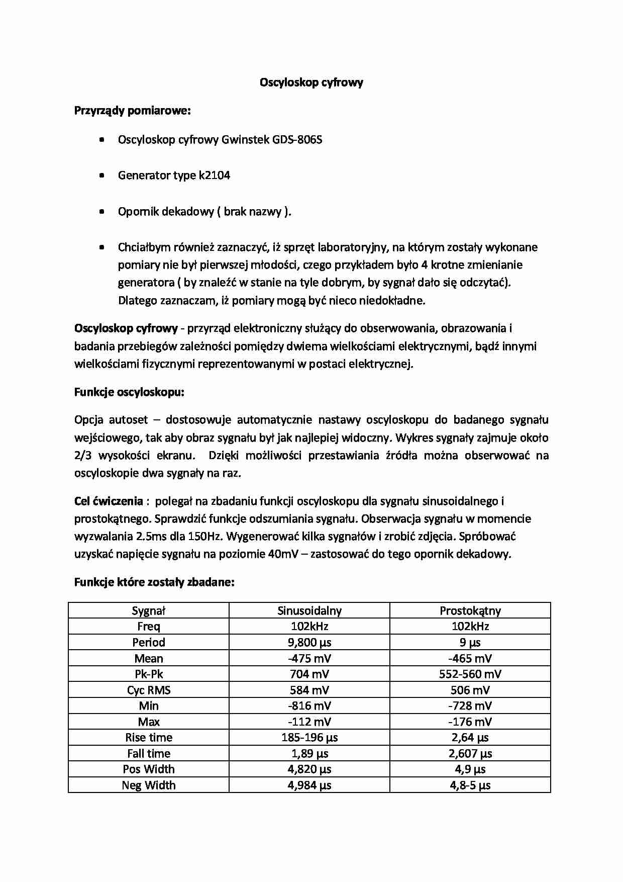 Oscyloskop cyfrowy - omówienie  - strona 1
