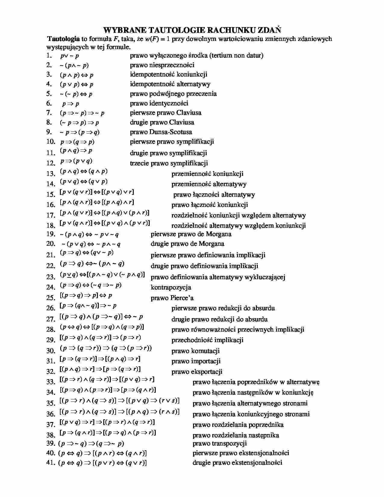 Tautologie rachunku  zdań - omówienie - strona 1