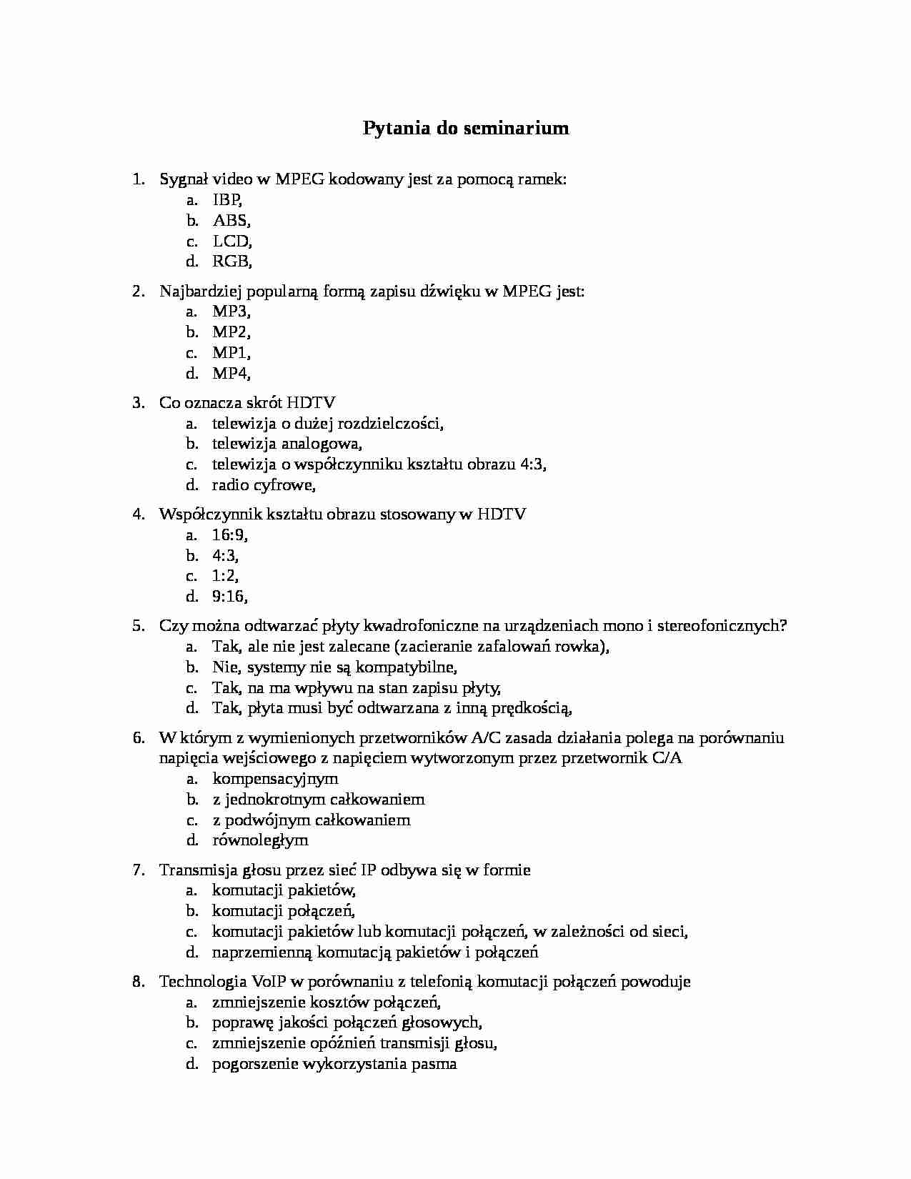 systemy telekomunikacyjne - pytania - strona 1