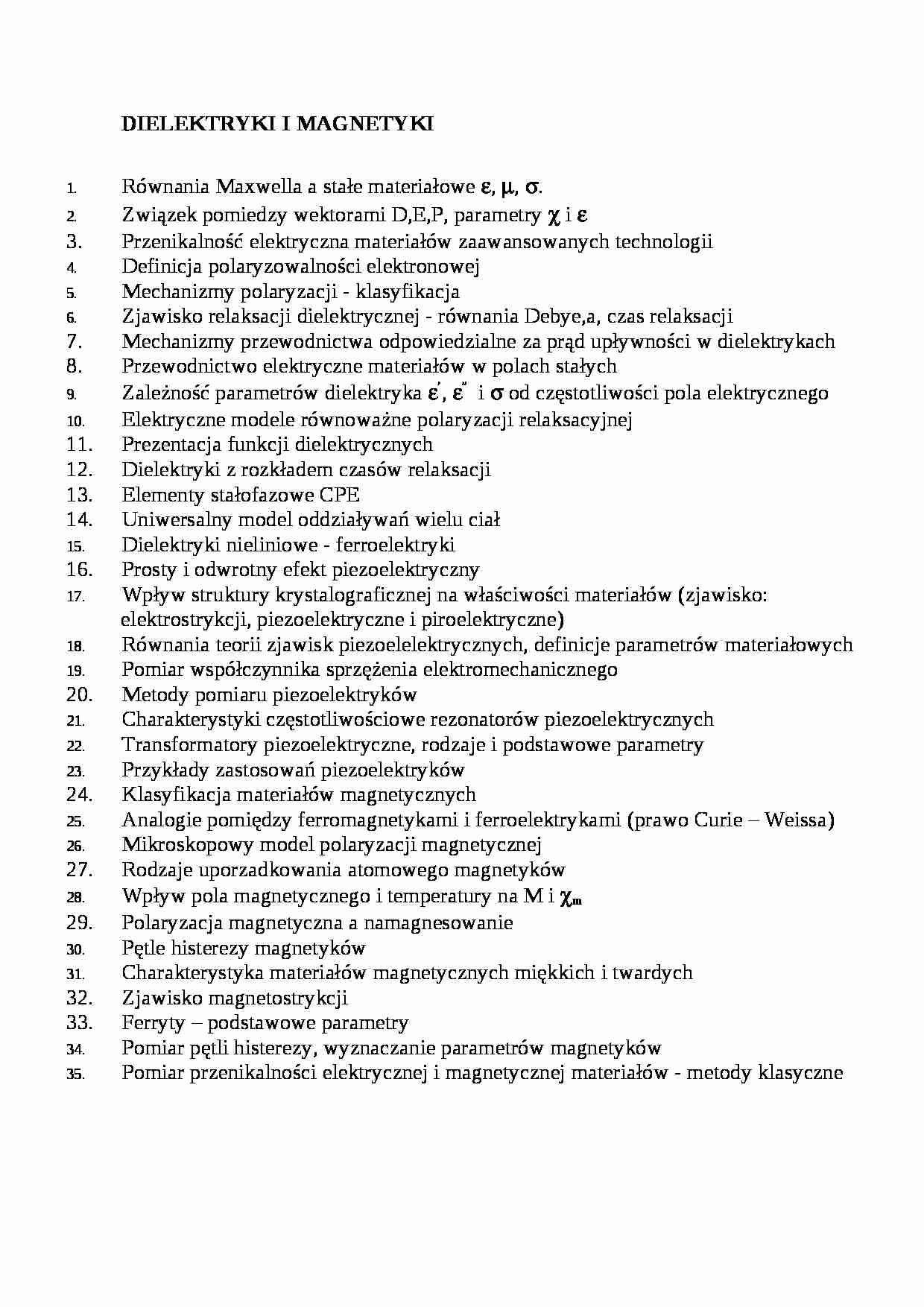 dielektryki i magnetyki - zagadnienia na egzamin - strona 1