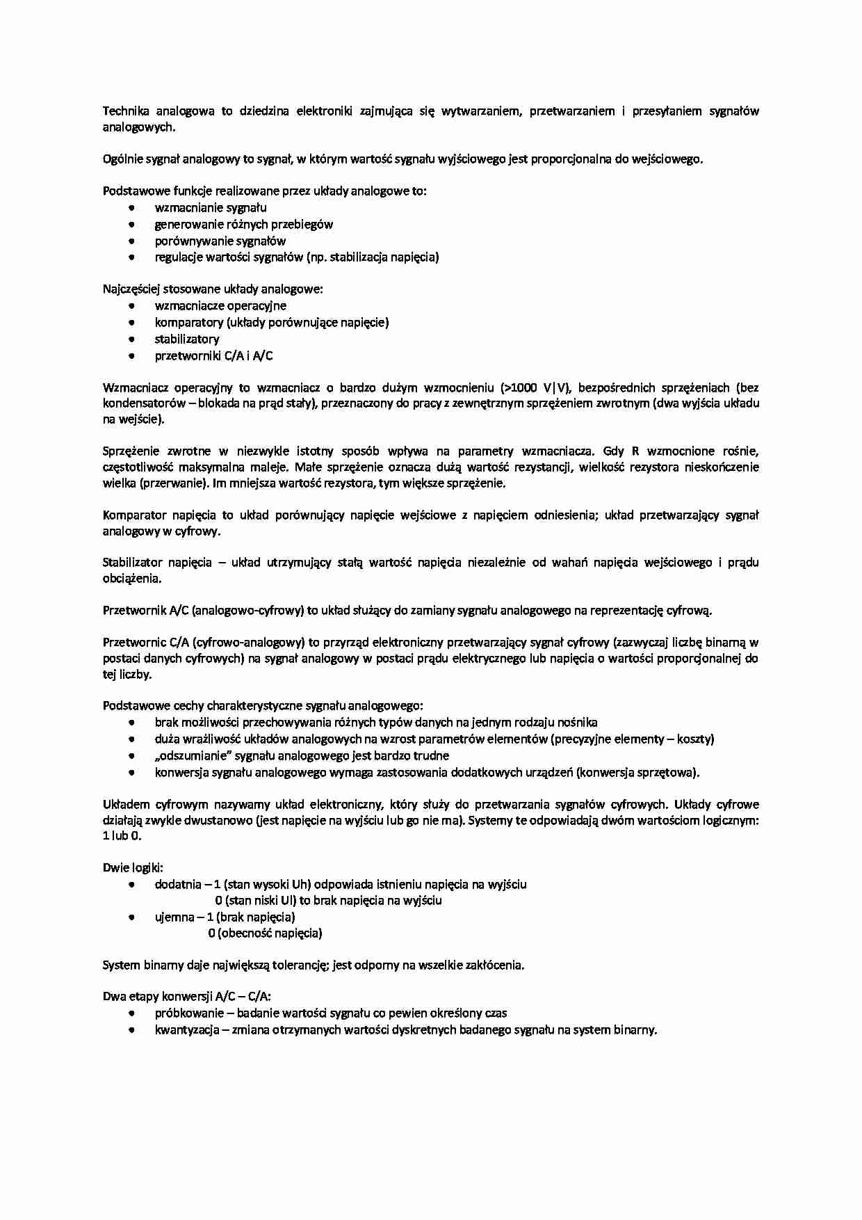 urządzenia techniki komputerowej - technika analogowa - strona 1