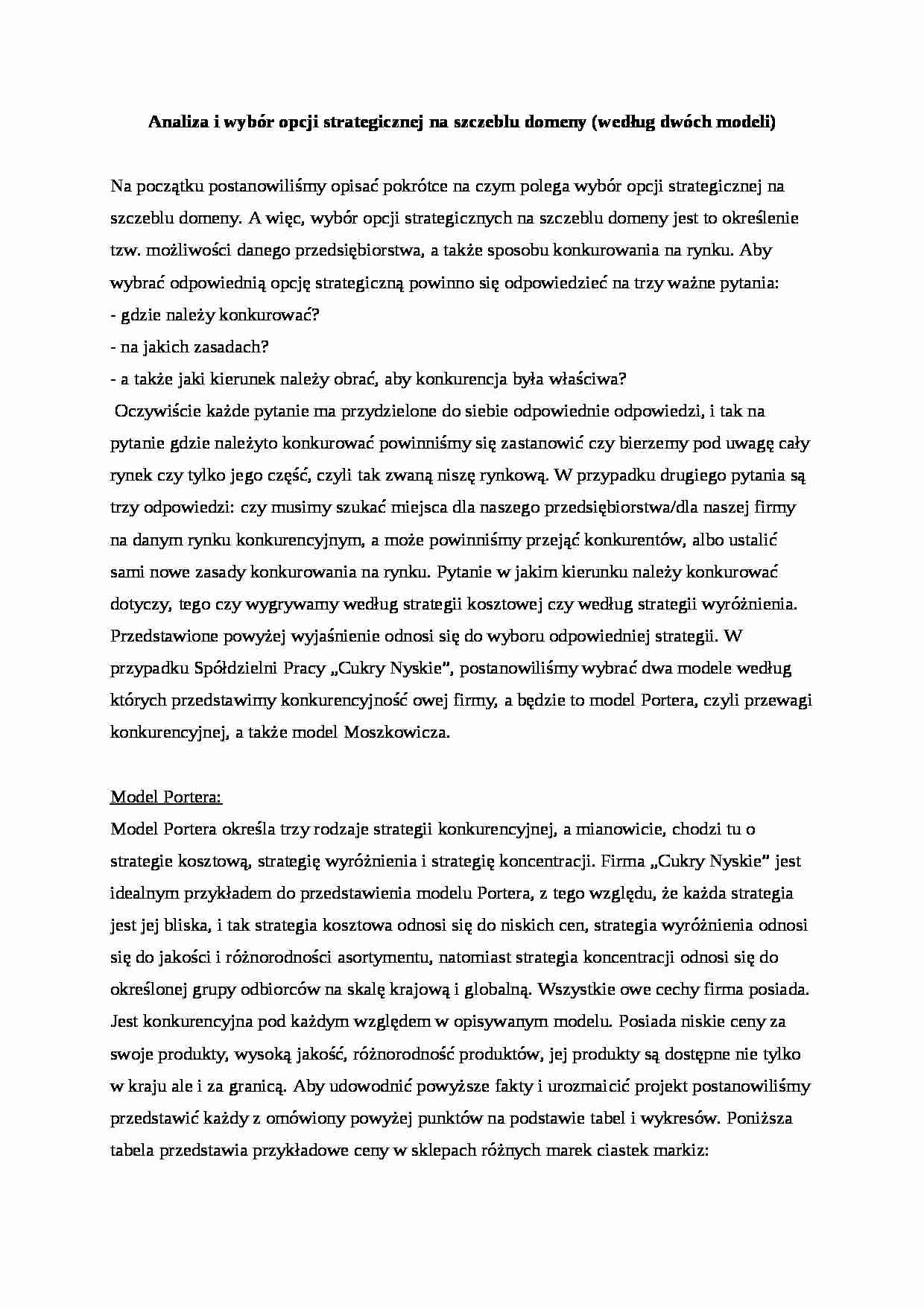 Analiza i wybór opcji strategicznej na szczeblu domeny  - strona 1