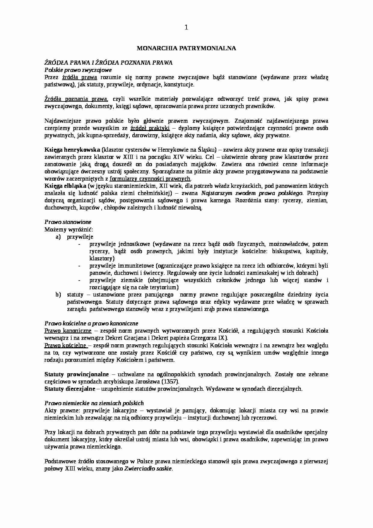 Historia państwa i prawa polskiego - Monarchia patrymonialna - strona 1