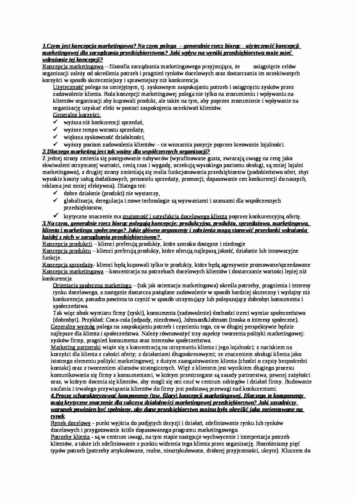 Zarządzanie marketingowe przedsiębiorstwem - opracownie zagadnień - strona 1