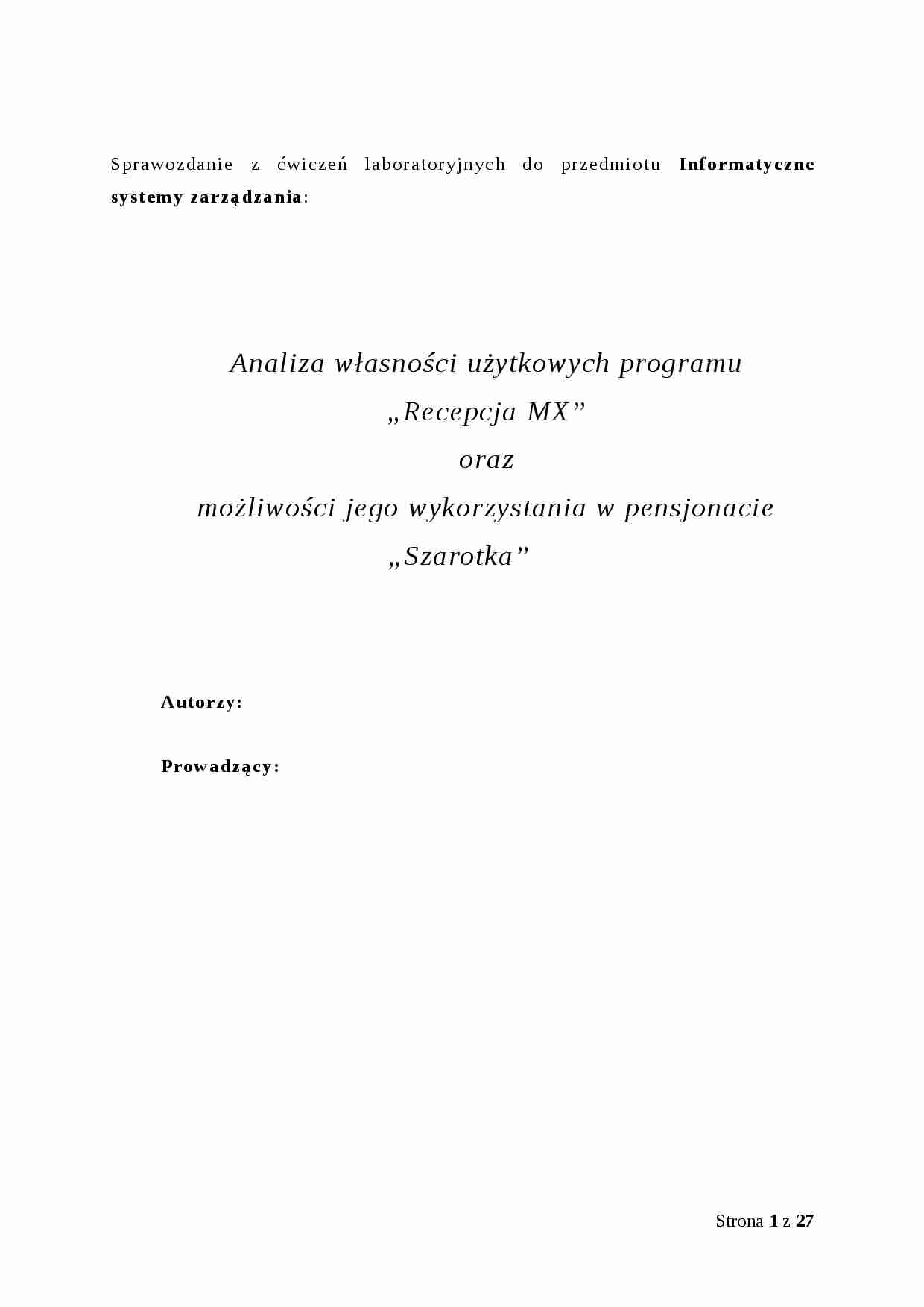 Analiza własności użytkowych programu Recepcja MX - omówienie - strona 1