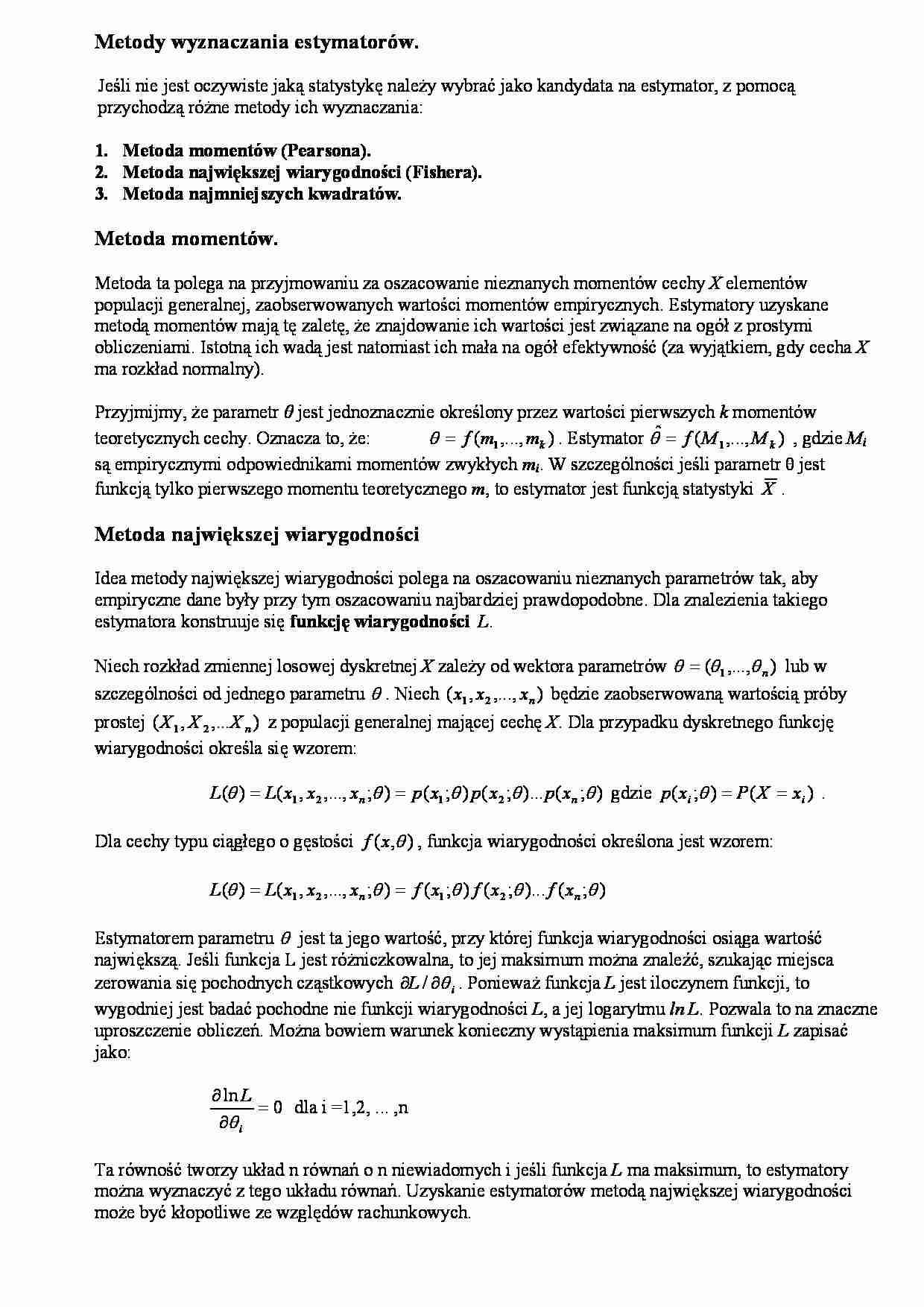 metody wyznaczania estymatorów - omówienie - strona 1