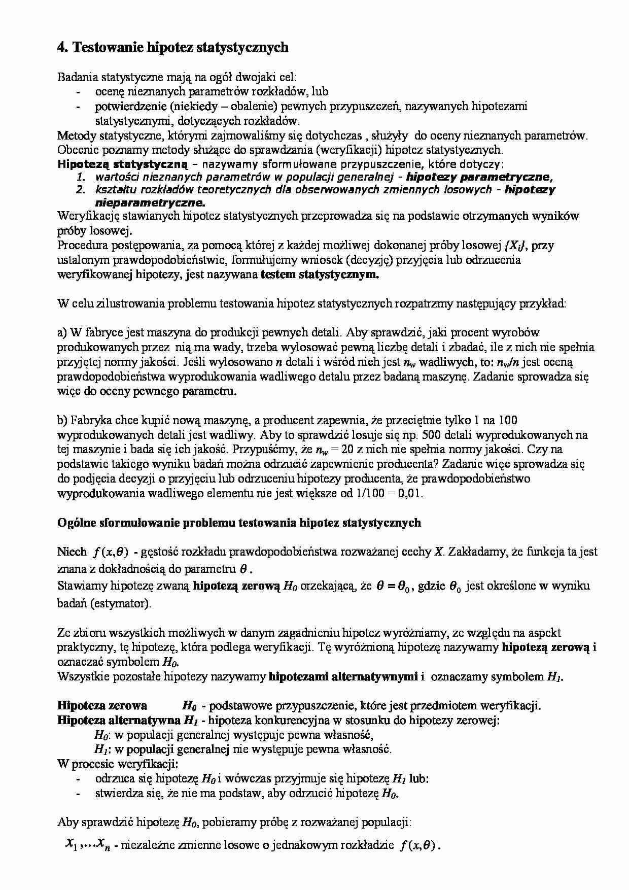 testowanie hipotez statystycznych - omówienie - strona 1