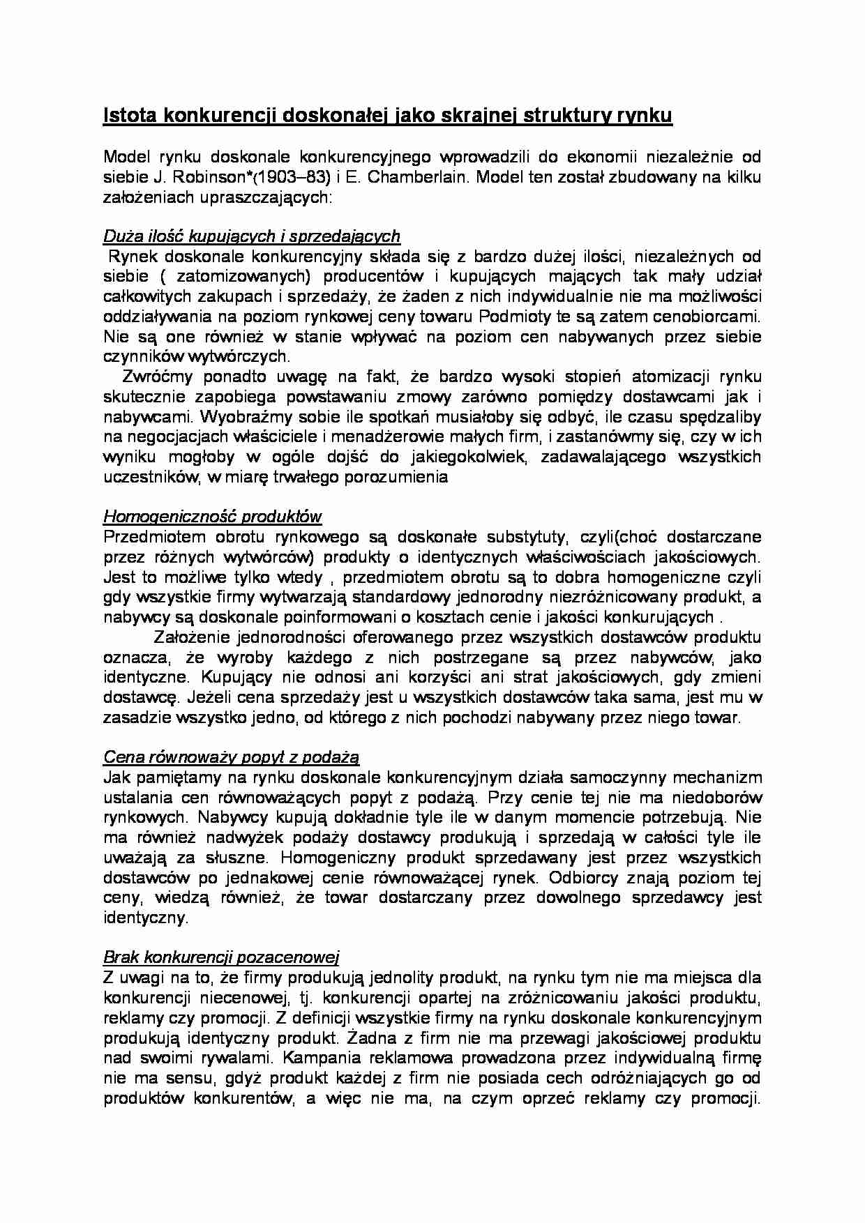 Istota konkurencji doskonałej - omówienie - strona 1