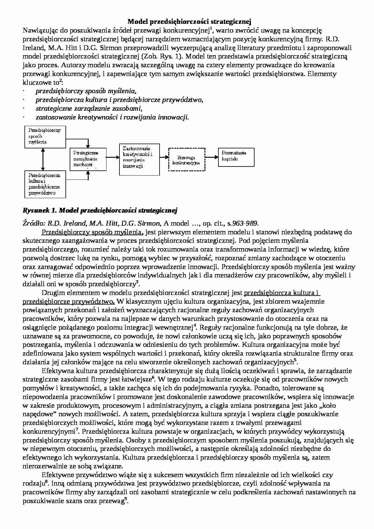 Model przedsiębiorczości strategicznej - omówienie - strona 1